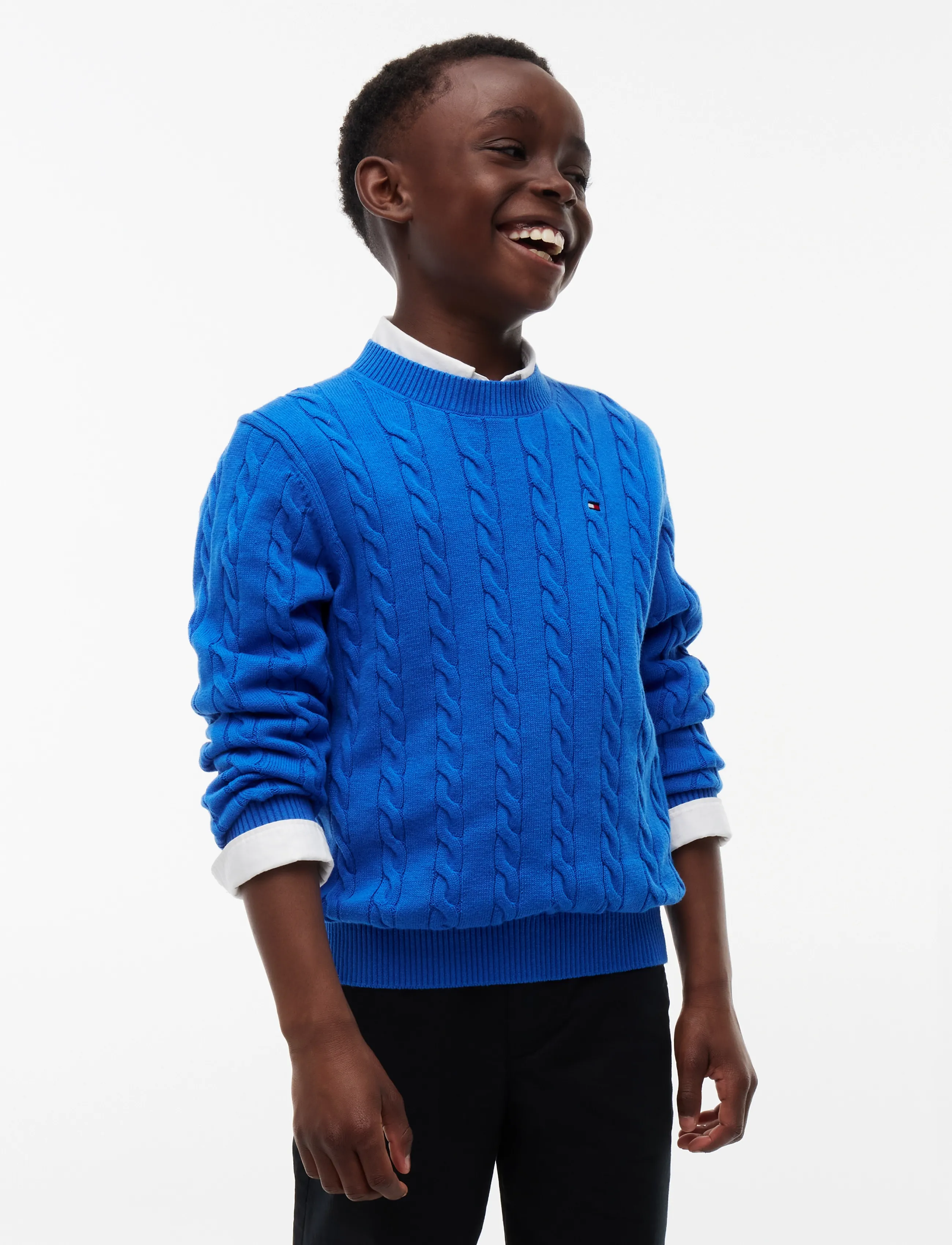Tommy Hilfiger Cotton Cable Sweater, Børn, Kabelstrikket Sweater, Blå, Str: 176