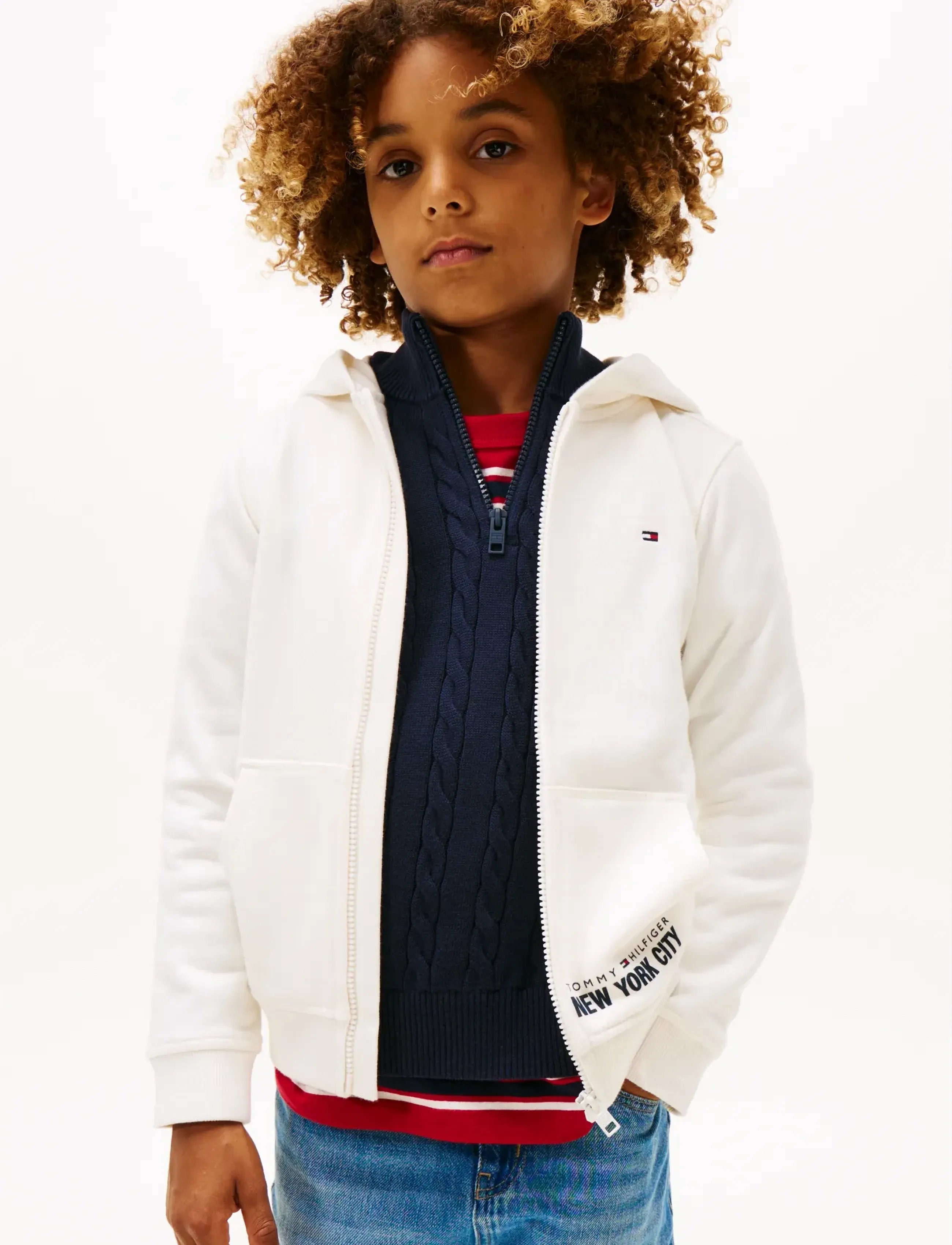 Tommy Hilfiger NYC PRINT ZIPTHROUGH HOODIE - Tommy Hilfiger - IVORY SILK / white