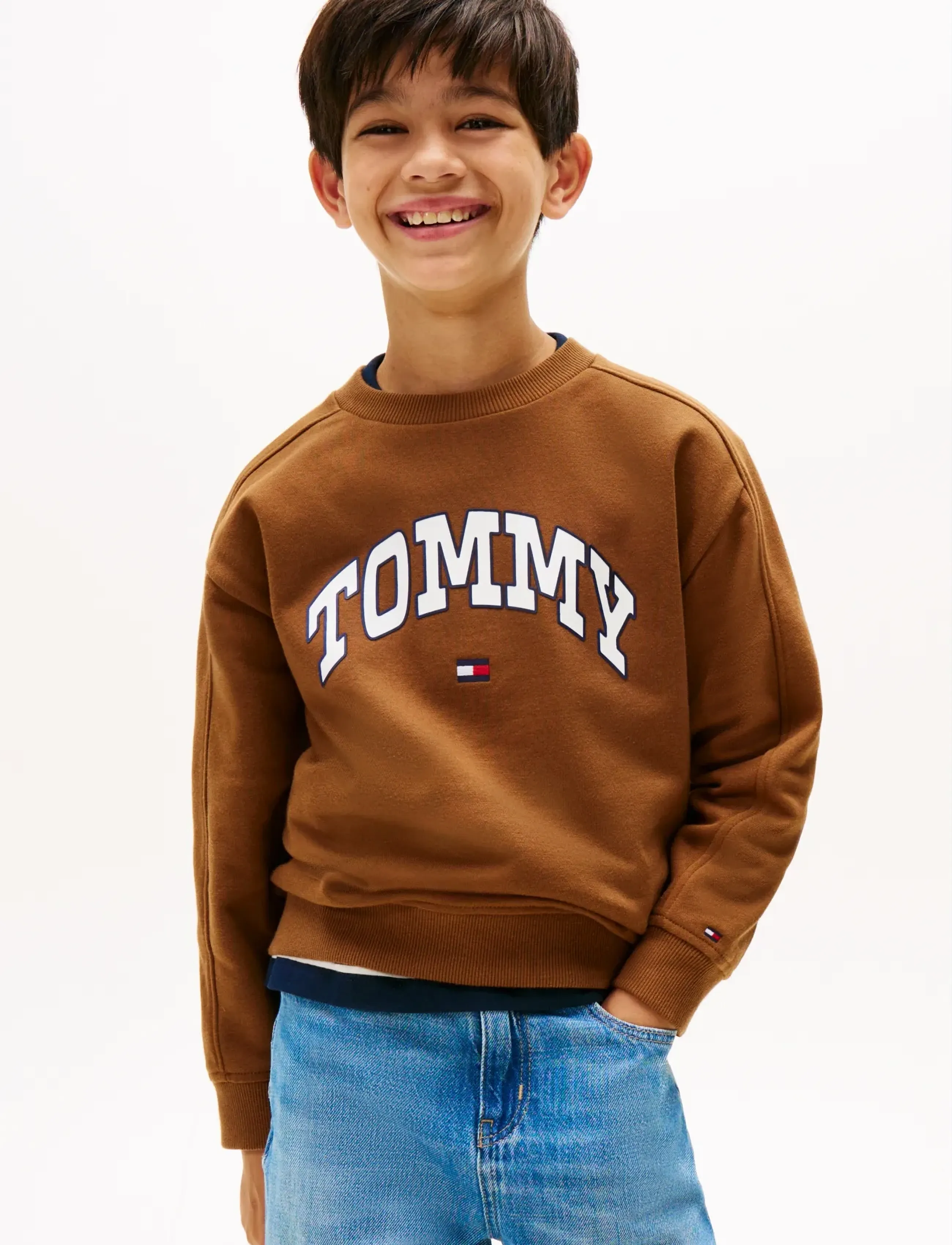 Tommy Hilfiger Varsity Raised Print Sweatshirt, 98, Brown, Sweatshirts & Hættetrøjer > Sweatshirts, Børn