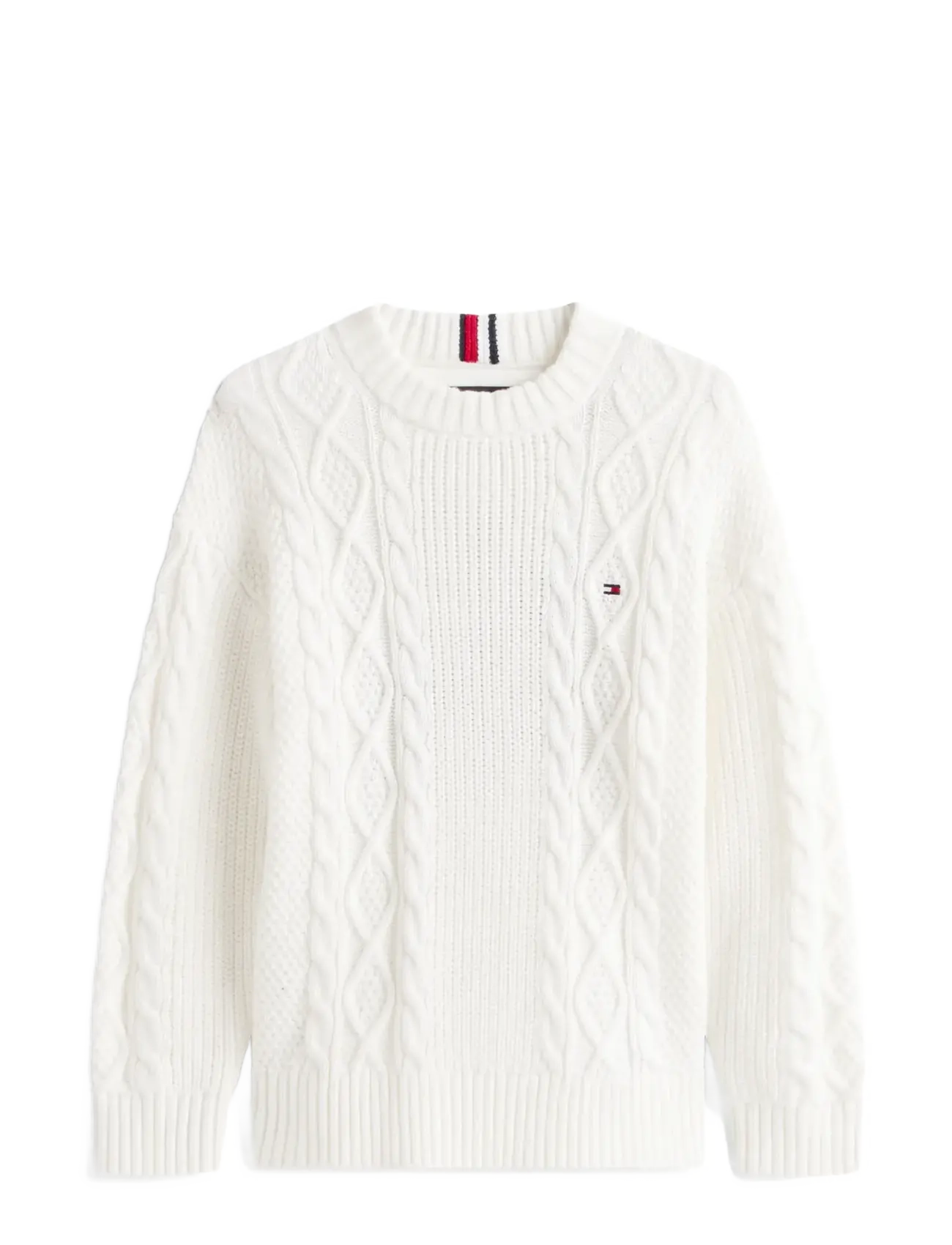 Tommy Hilfiger COTTON CABLE MIX GRAPHIC SWEATER - Strik - IVORY SILK / white