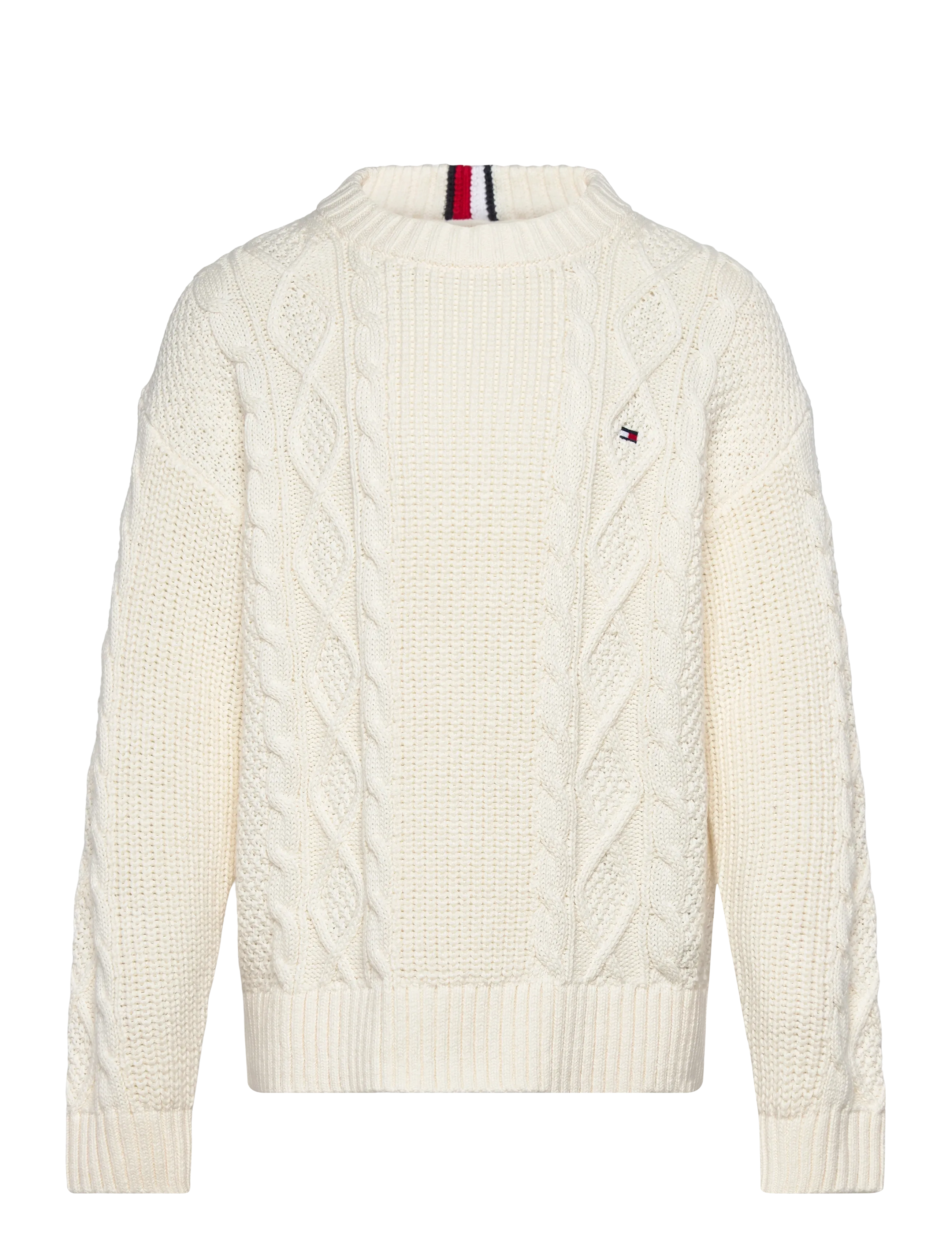 COTTON CABLE MIX GRAPHIC SWEATER - IVORY SILK