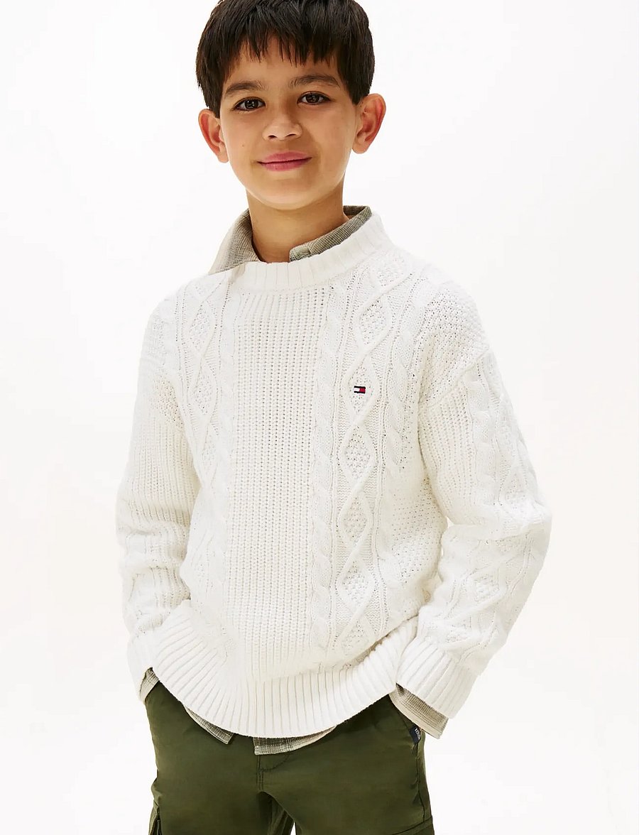 Tommy Hilfiger - COTTON CABLE MIX GRAPHIC SWEATER - stickade tröjor - ivory silk - 0