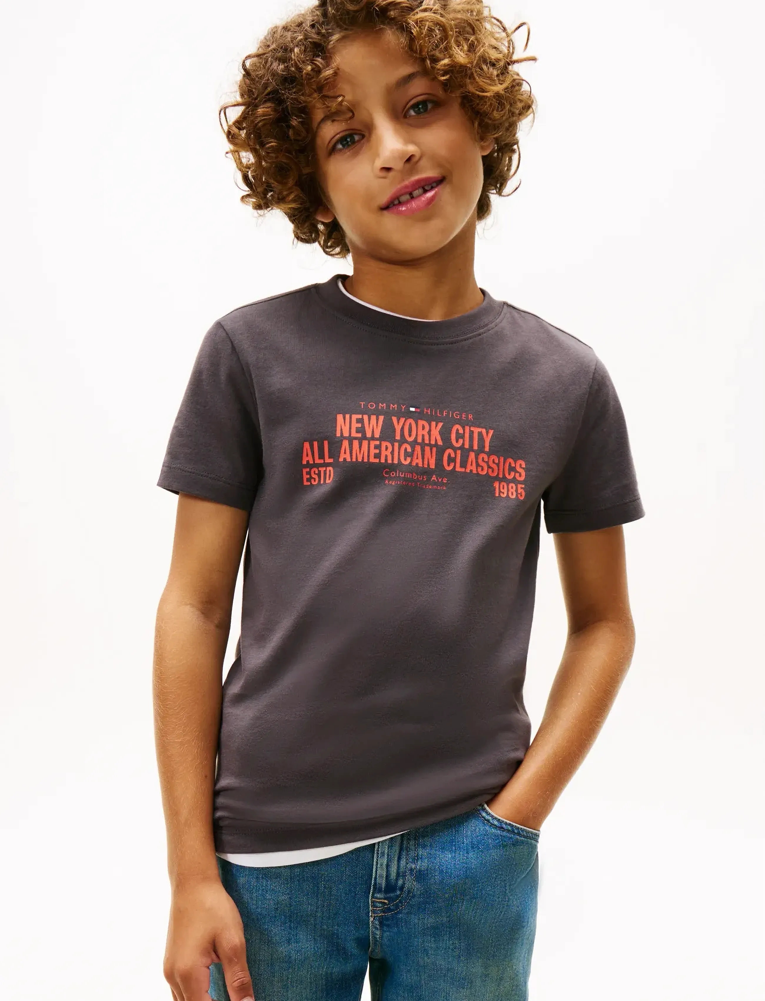 Tommy Hilfiger Nyc Print Graphic Tee Ss, 128, Grey, T-Shirts > Kortærmede, Børn