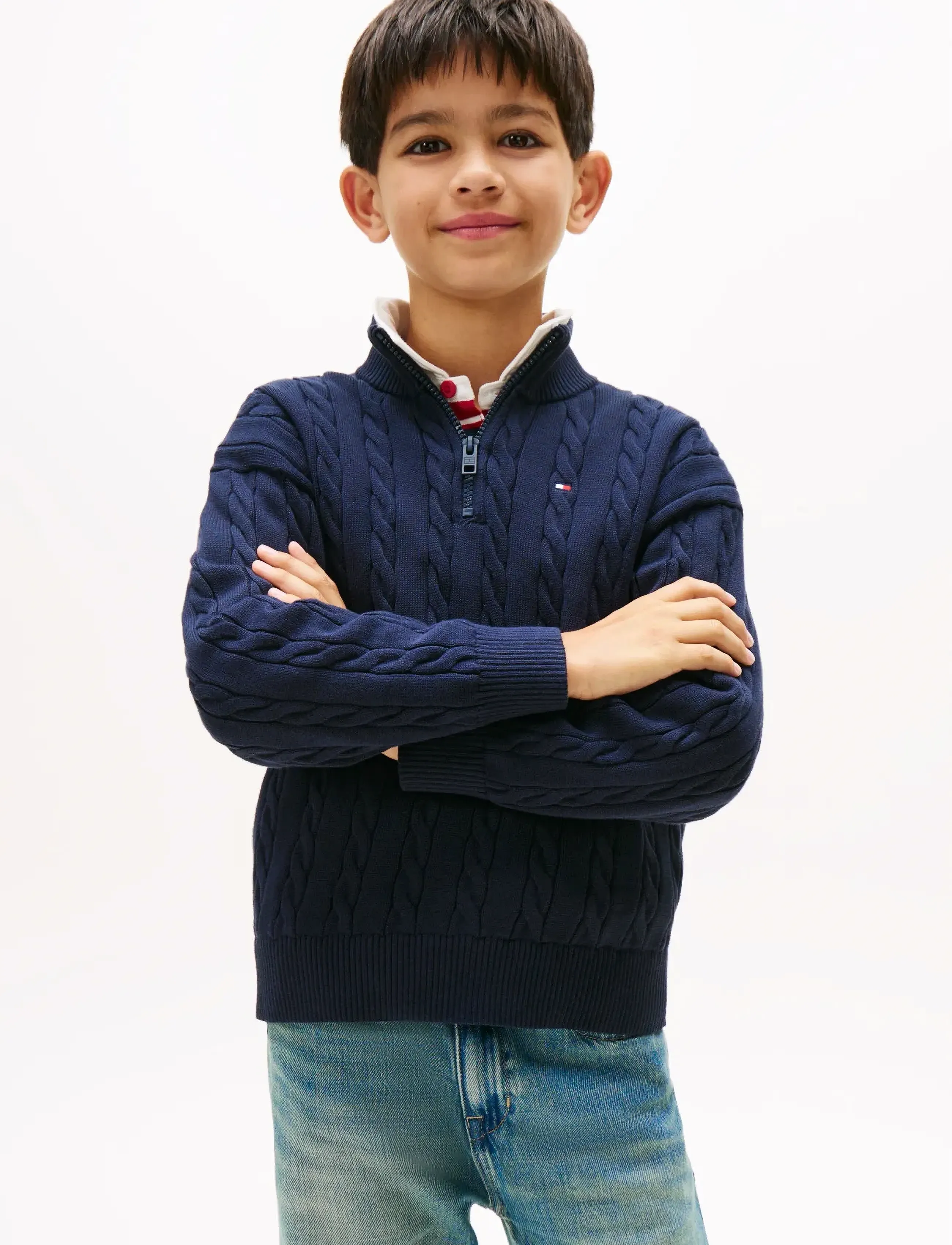 Tommy Hilfiger COTTON CABLE HALF ZIP SWEATER - Tøj - DARK NIGHT NAVY / navy