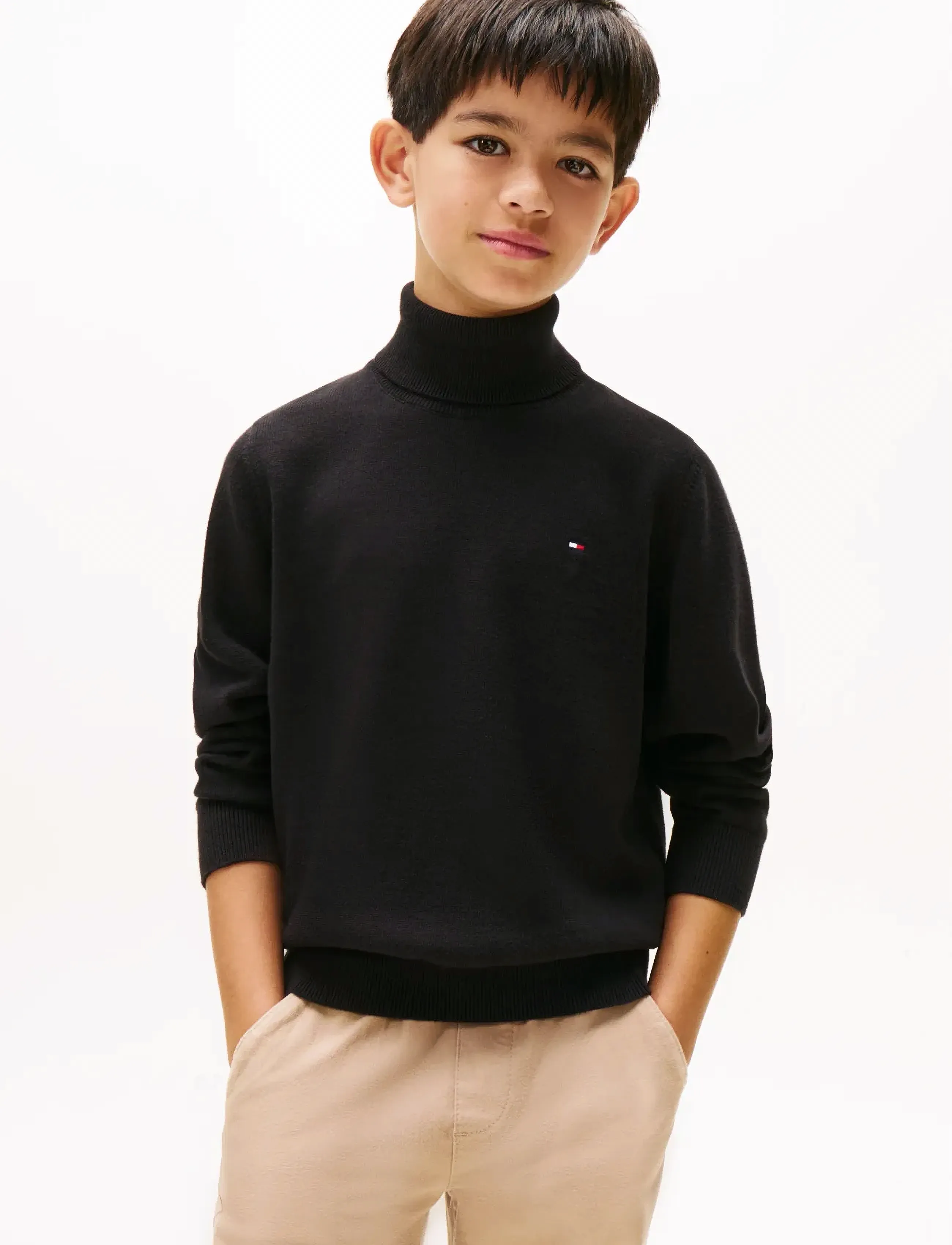 Tommy Hilfiger Cotton Turtle Neck Sweater, 128, Black, Strik > Pullovere, Børn