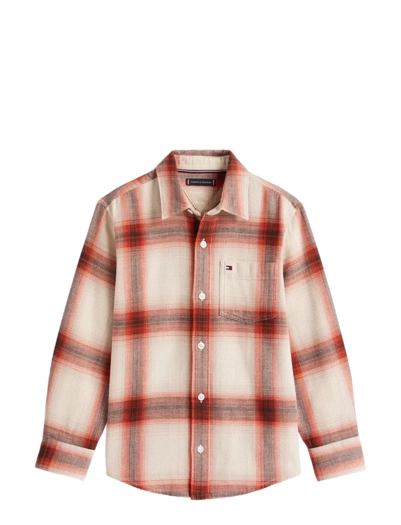 Tommy Hilfiger WAFFLE TEXTURE CHECK SHIRT - Skjorter - VOYAGER ORANGER CHECK / cream