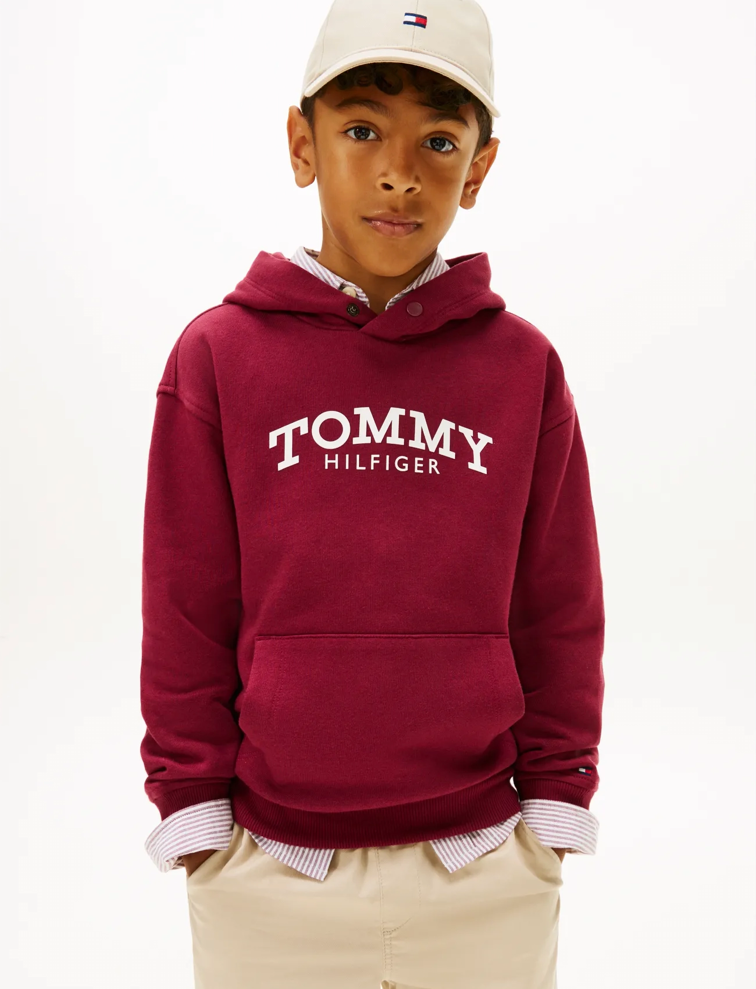 Tommy Hilfiger Monotype Print Hoodie, Børn, Print Hættetrøje, Bordeaux, Str: 140
