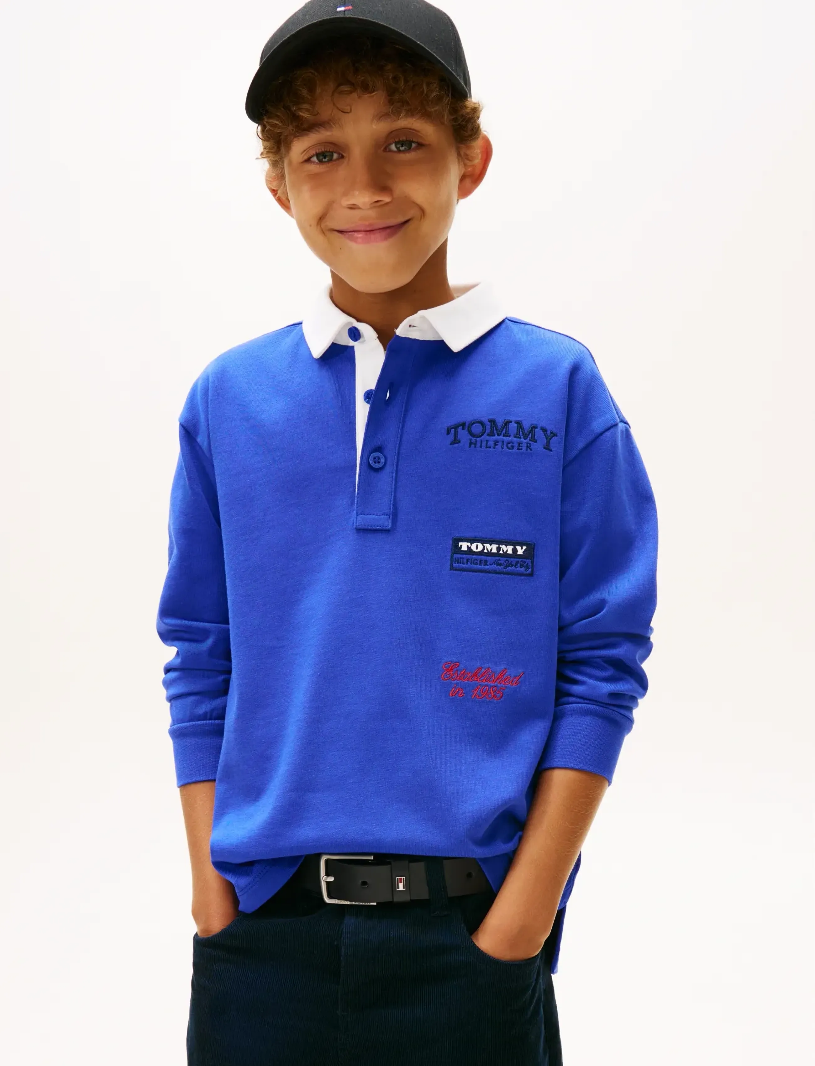 Tommy Hilfiger Multi Print Polo Ls, Børn, Multi Print Langærmet Poloshirt, Blå, Str: 164
