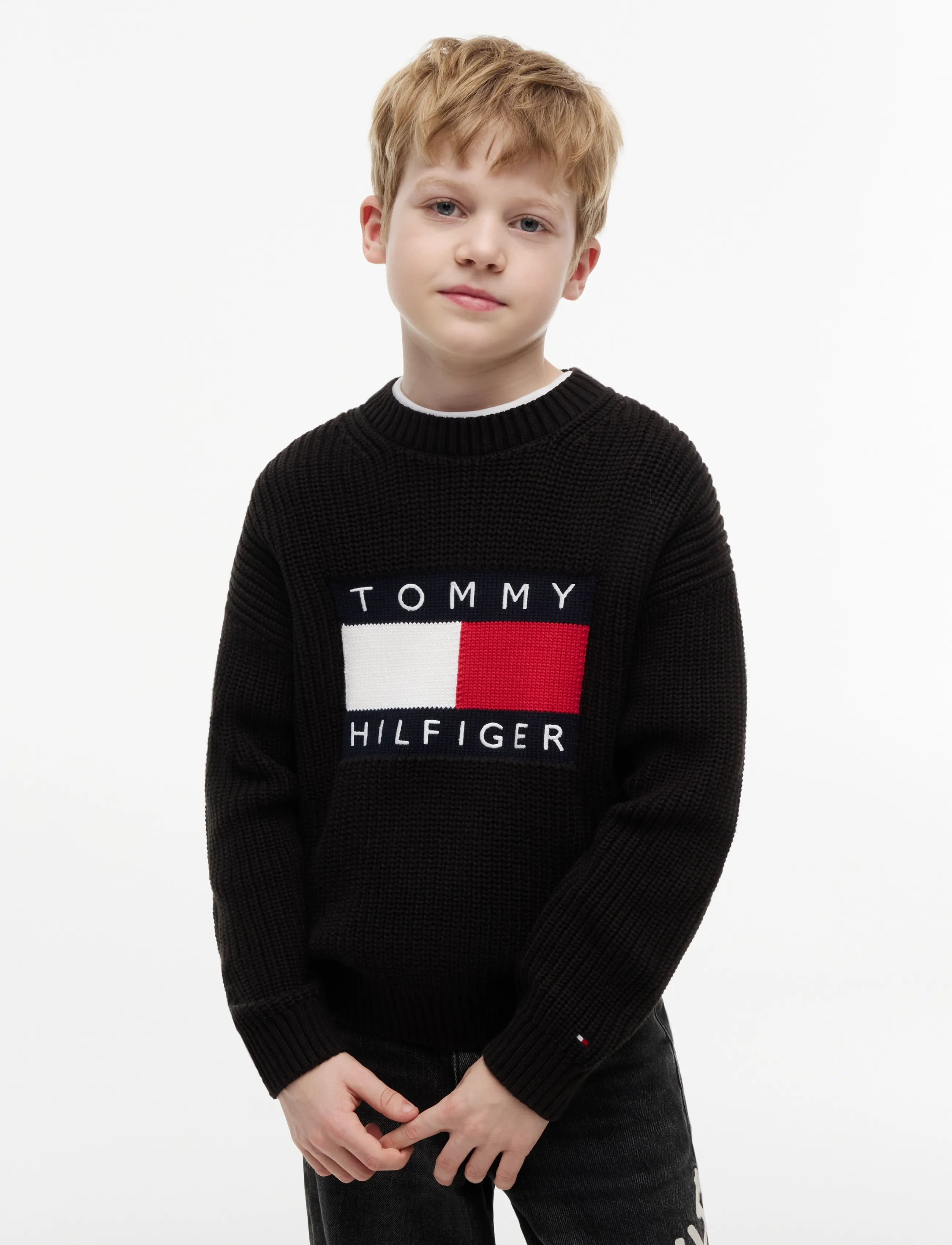 Tommy Hilfiger Heritage Flag Sweater, 128, Black, Strik > Pullovere, Børn