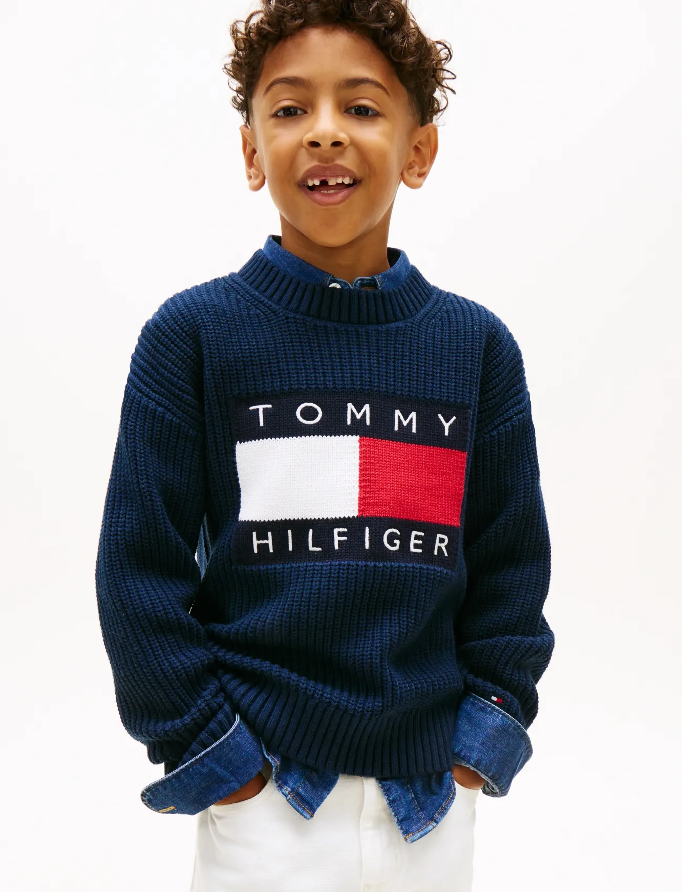 Tommy Hilfiger Heritage Flag Sweater, Børn, Strikket Sweater, Navy, Str: 92