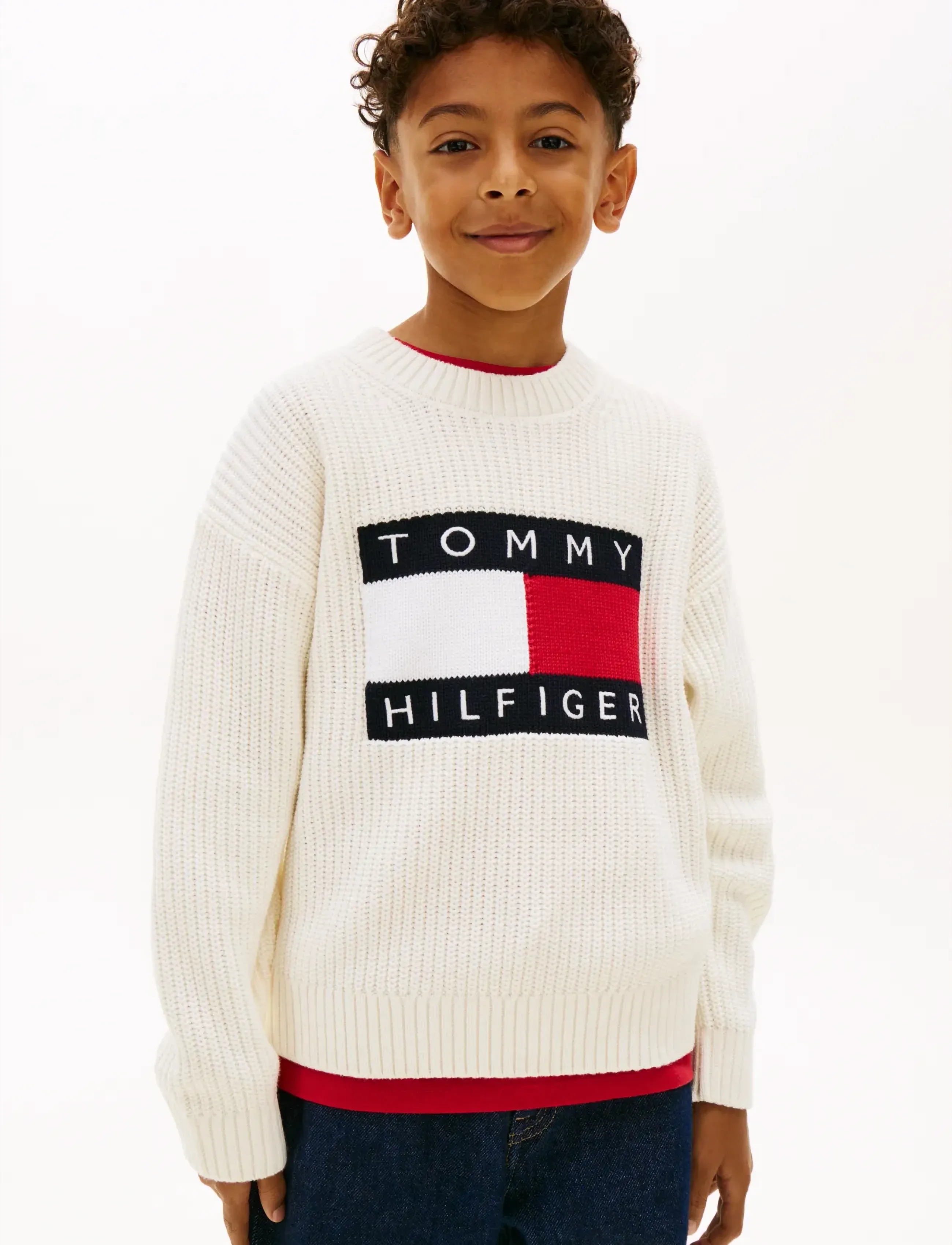 Tommy Hilfiger Heritage Flag Sweater, Børn, Strikket Sweater, Cream, Str: 164