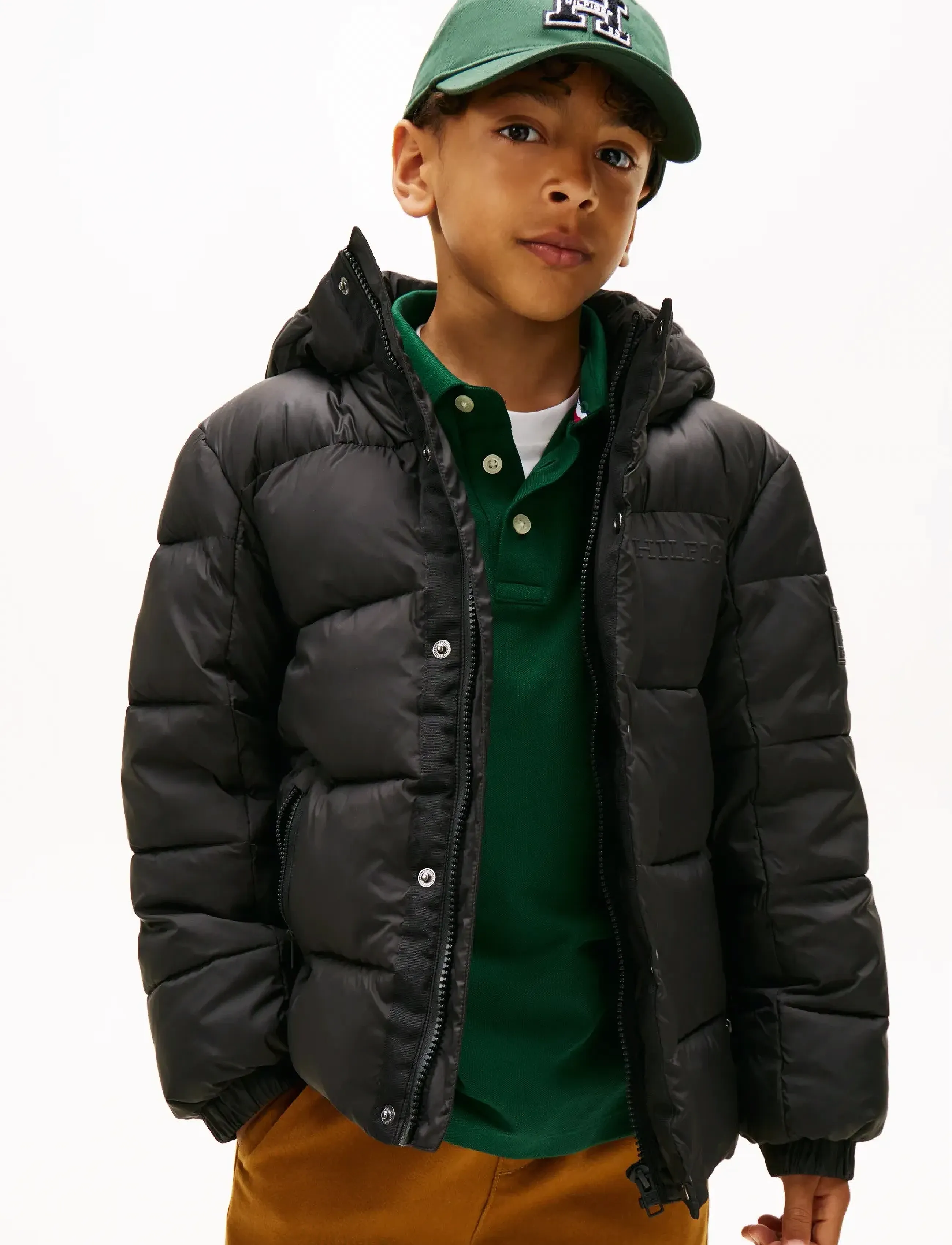 Tommy Hilfiger Matt And Shine Embossed Jacket, 128, Jackets & Coats, Schwarz - Puffer Padded, Kinder