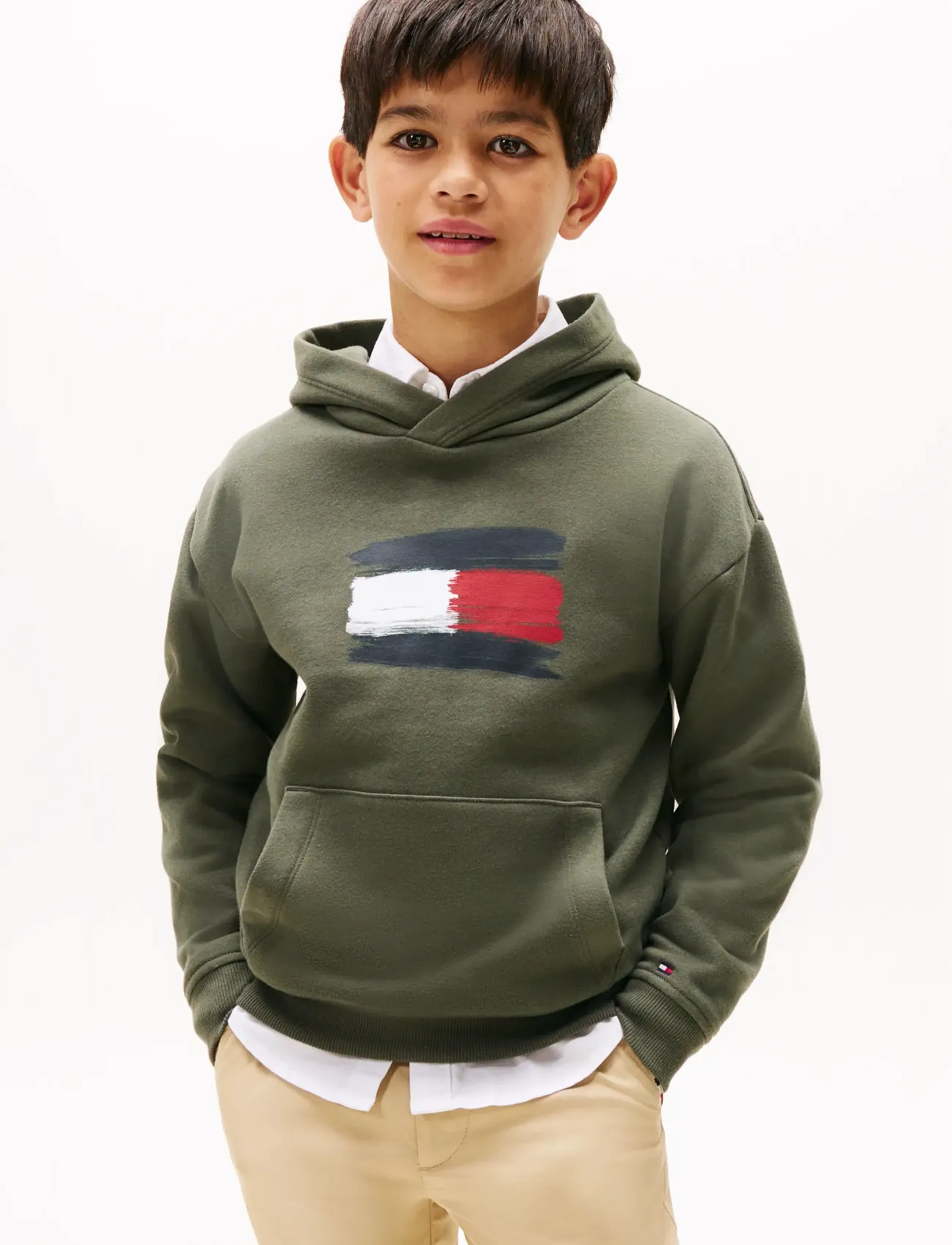 Tommy Hilfiger FLAG HOODIE - Overdele - PEWTER GREEN / green