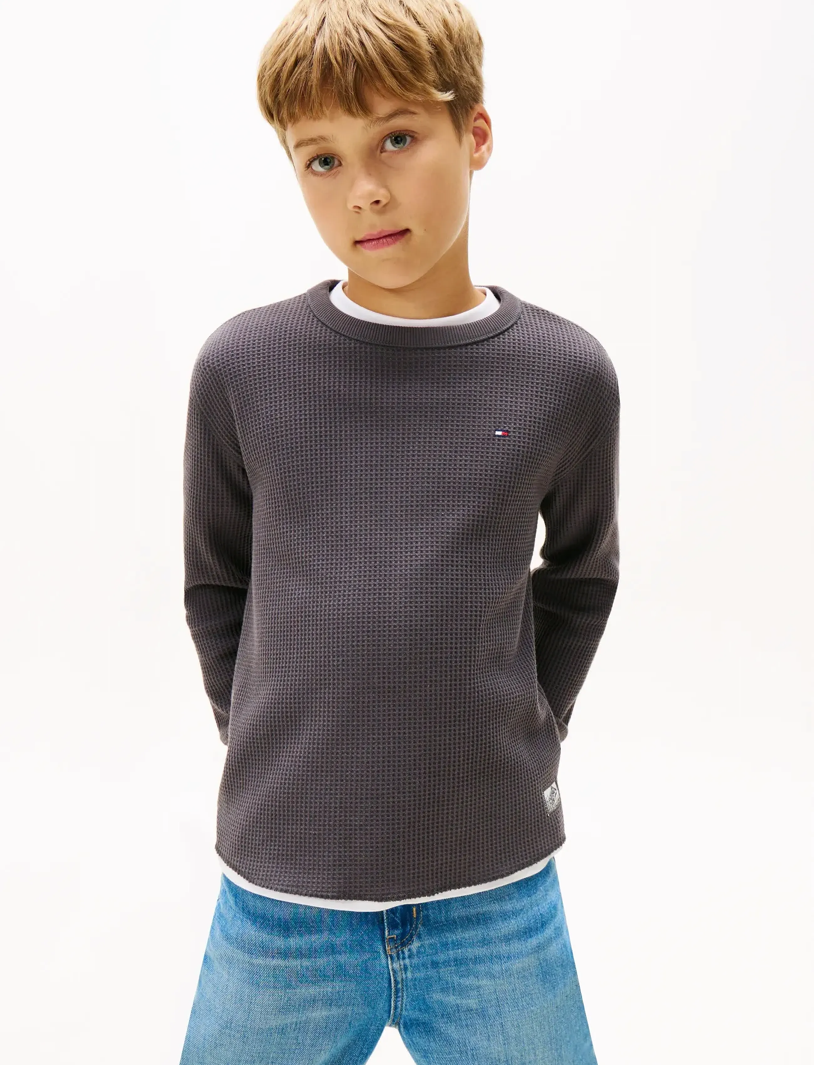 Tommy Hilfiger Tetxured Waffle Tee Ls, 128, Grey, T-Shirts > Langærmede T-shirts, Børn