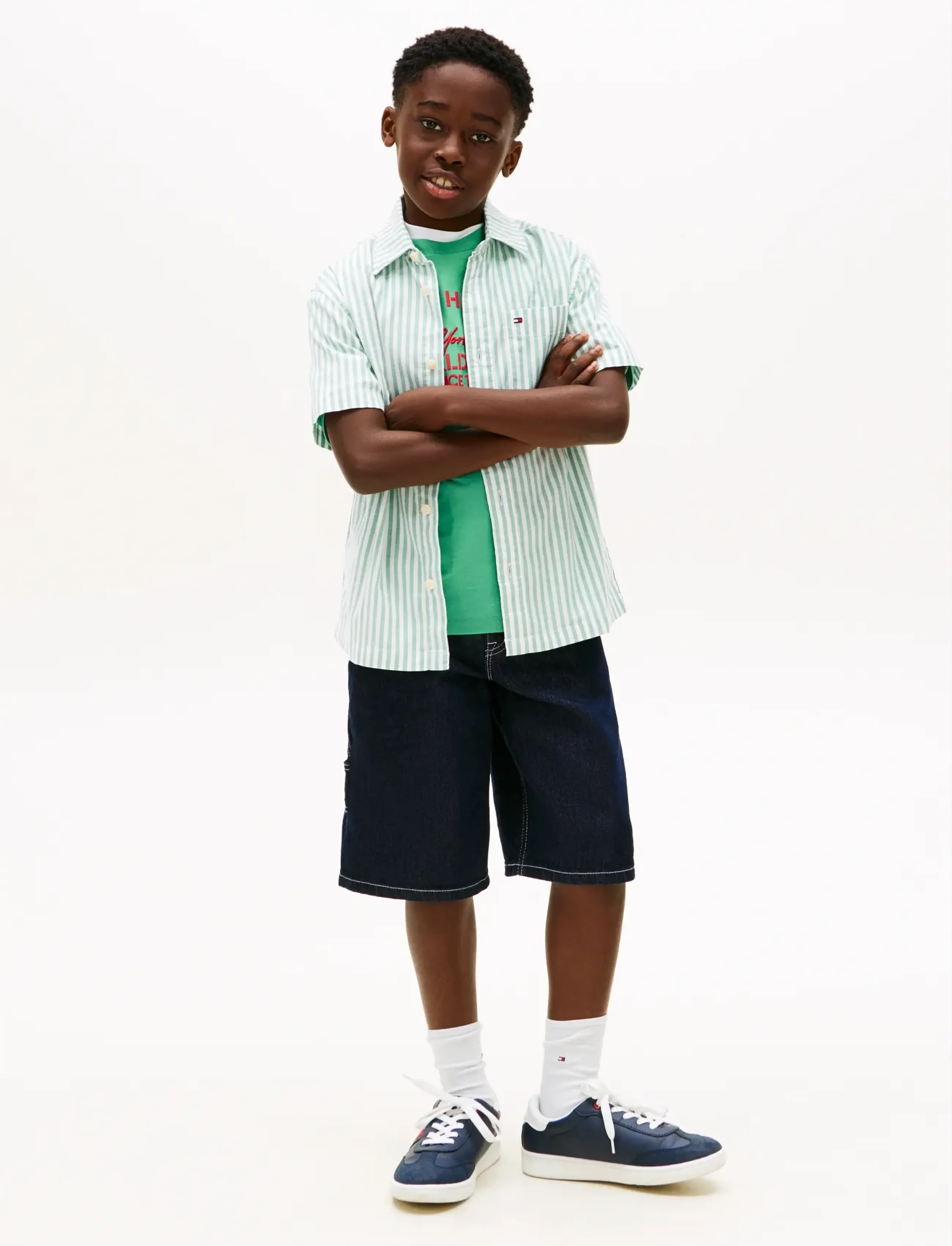 Tommy Hilfiger - FLEX ITHACA STRIPE SHIRT SS - kortärmade skjortor - bahama green stripe - 3