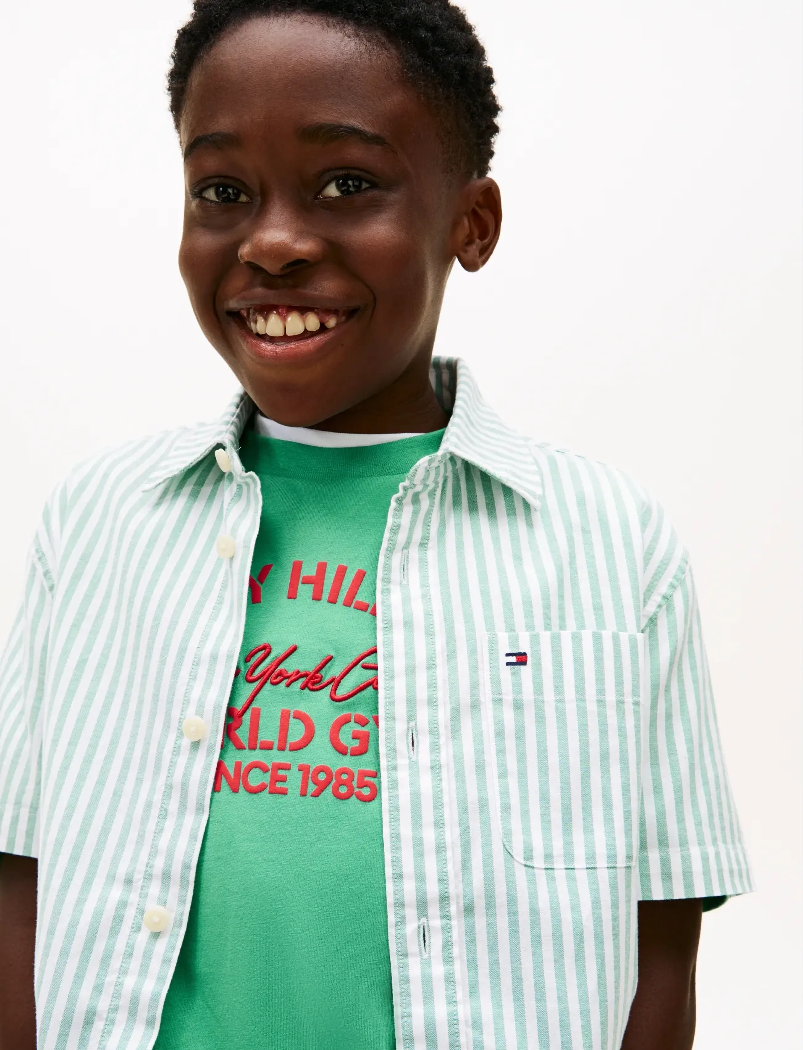 Tommy Hilfiger - FLEX ITHACA STRIPE SHIRT SS - kortärmade skjortor - bahama green stripe - 4