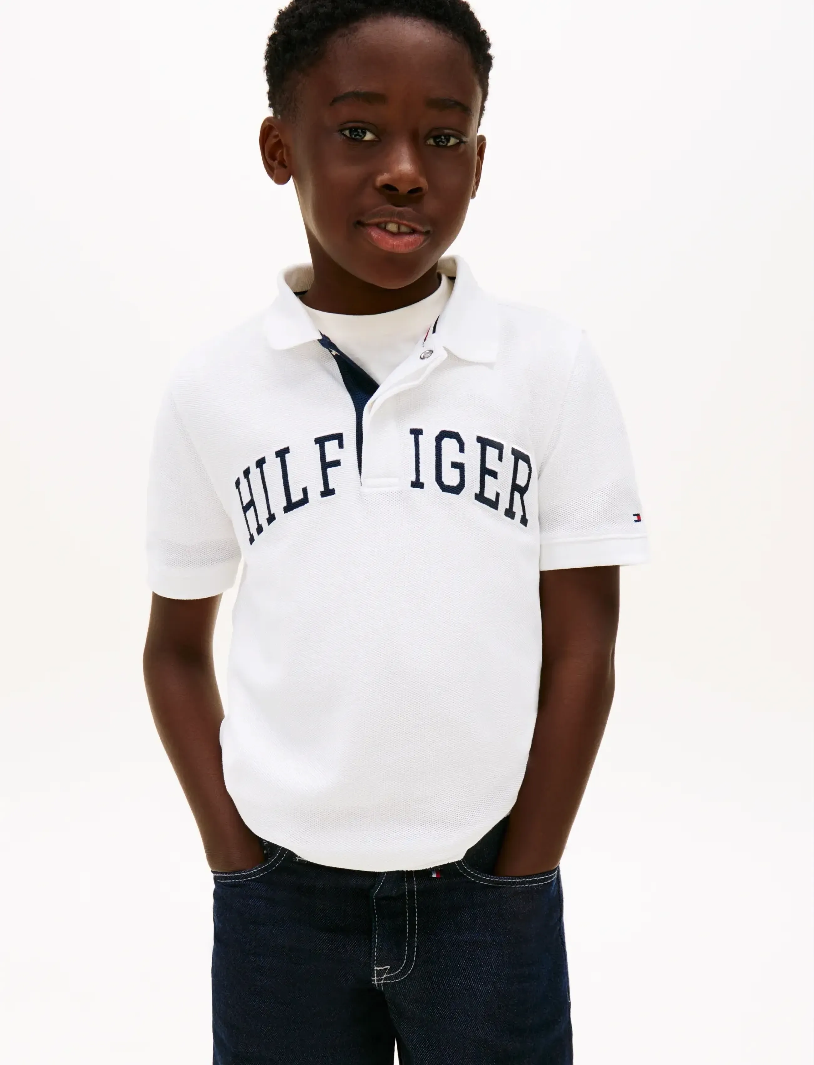 Tommy Hilfiger Hilfiger Varsity Graphic Polo Ss, Børn, Varsity Grafisk Poloshirt, Hvid, Str: 164