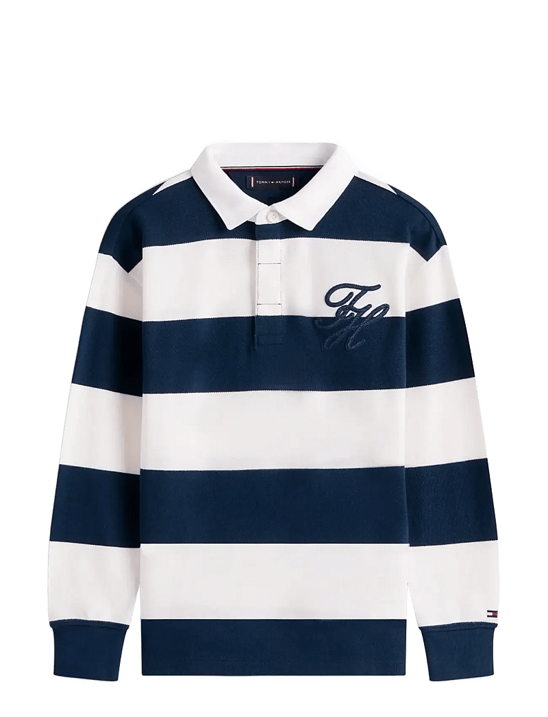 Tommy Hilfiger - TH SCRIPT GRAPHIC RUGBY POLO LS - langärmelig poloshirt - dark night navy stripe - 1