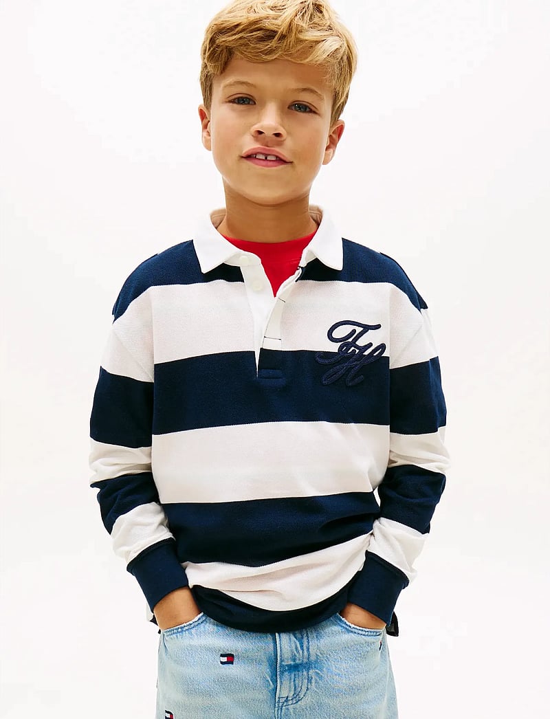 Tommy Hilfiger - TH SCRIPT GRAPHIC RUGBY POLO LS - langärmelig poloshirt - dark night navy stripe - 0