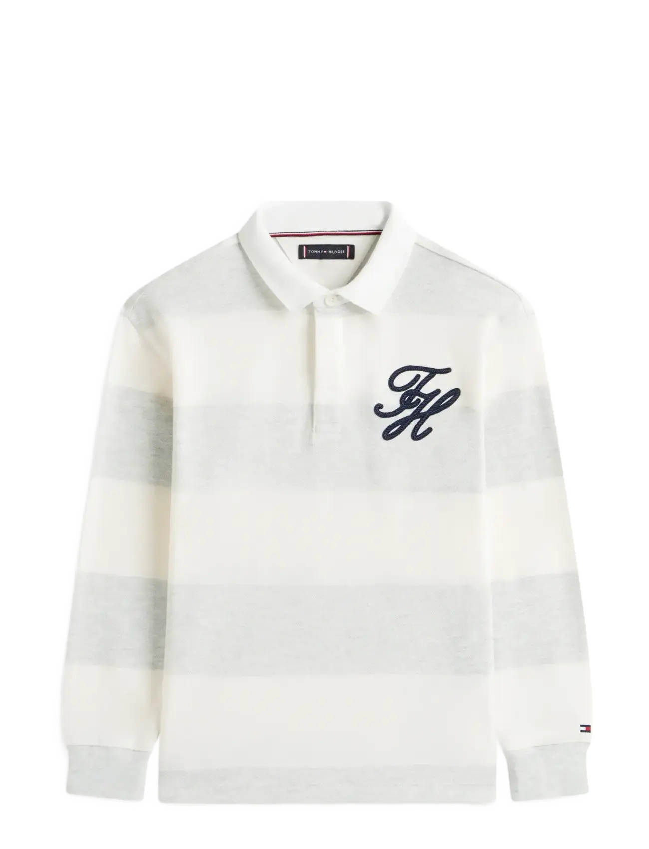 Tommy Hilfiger TH SCRIPT GRAPHIC RUGBY POLO LS - Kleidung - LIGHT GREY HTR STRIPE / white