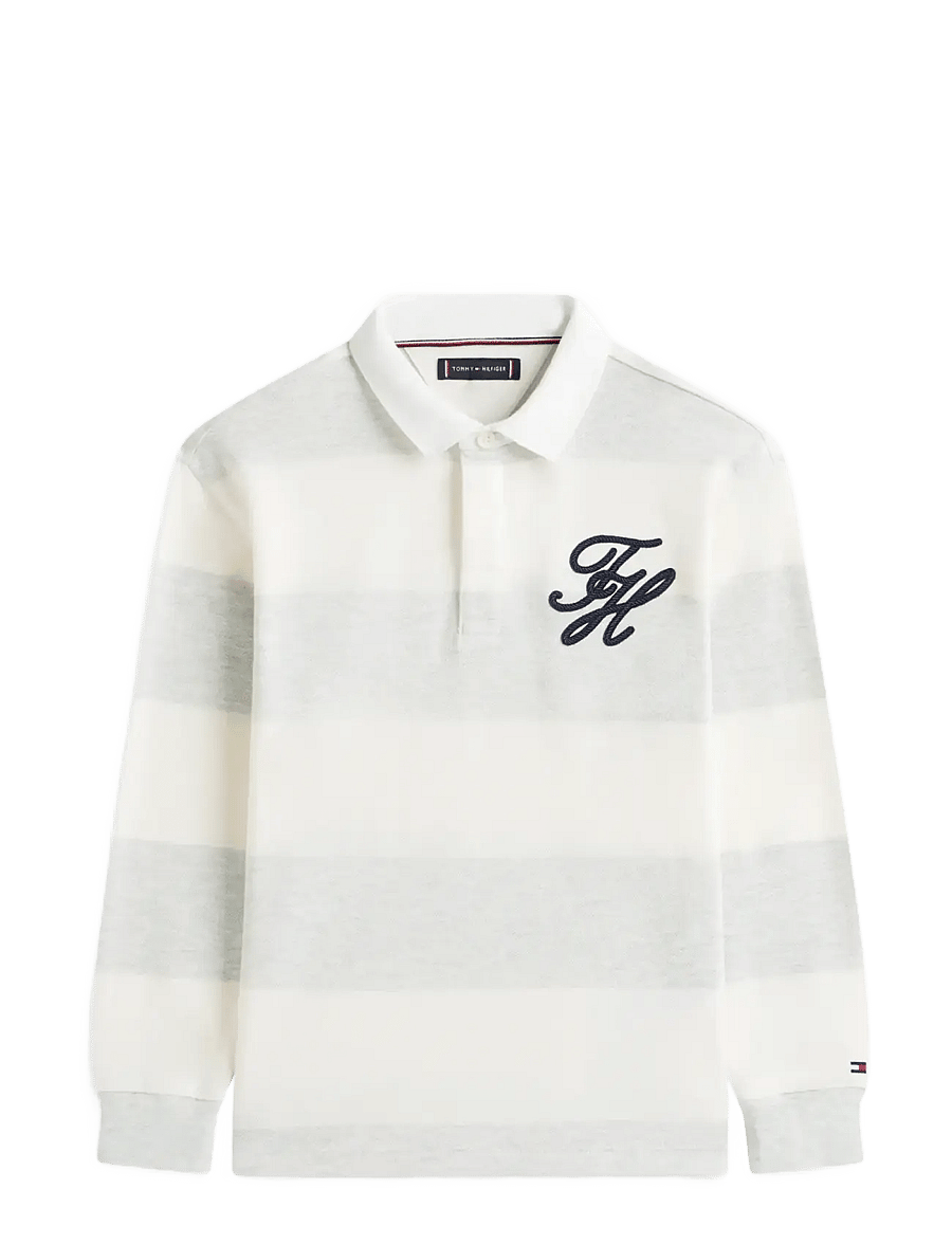Tommy Hilfiger - TH SCRIPT GRAPHIC RUGBY POLO LS - langärmelig poloshirt - light grey htr stripe - 1