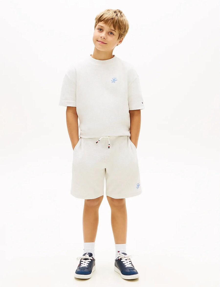 Tommy Hilfiger - TH SCRIPT JERSEY TWILL SHORT - dresowe szorty - ecru - 3