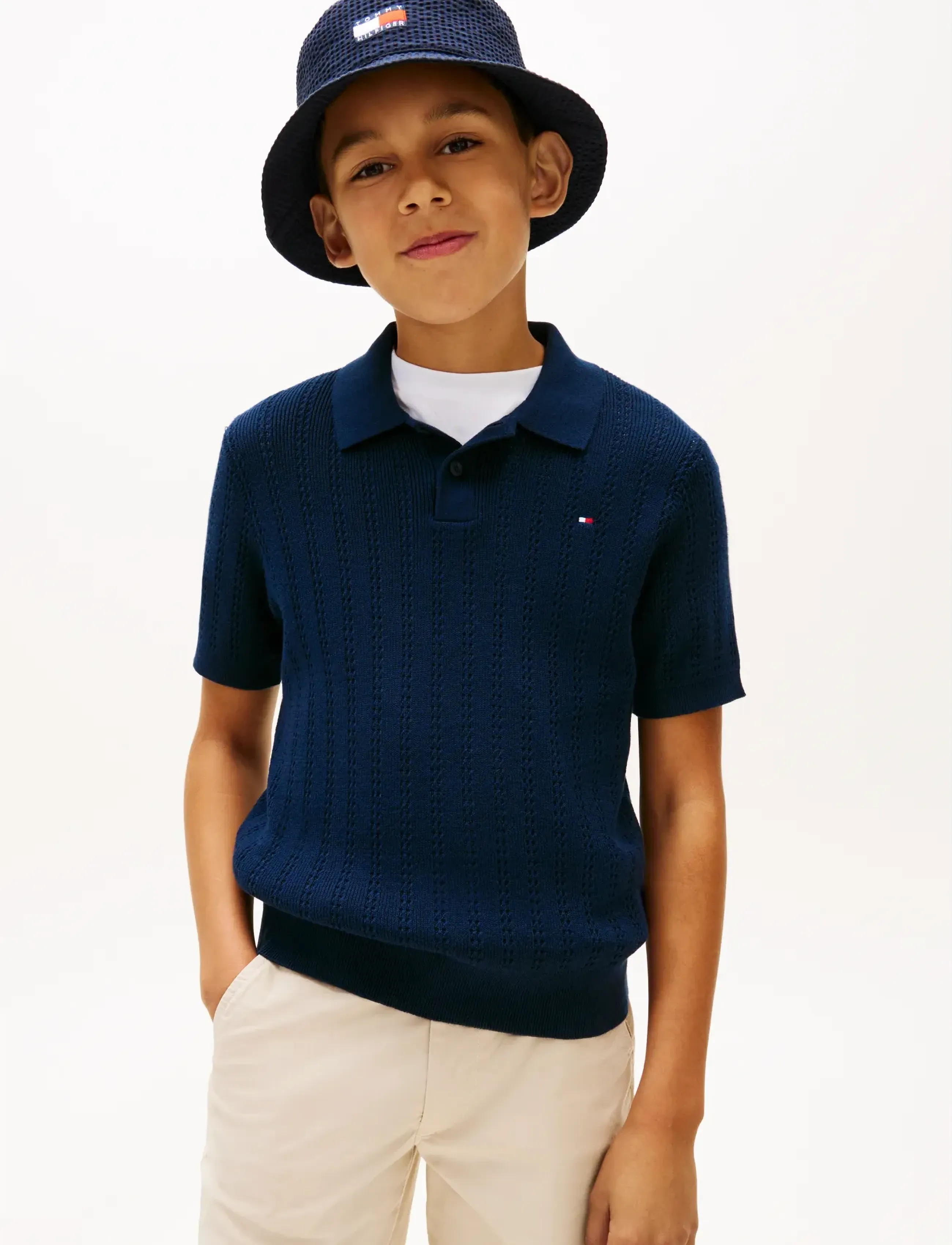 Tommy Hilfiger OPEN STITCH POLO SWEATER SS - Lyhythihaiset - DARK NIGHT NAVY / navy