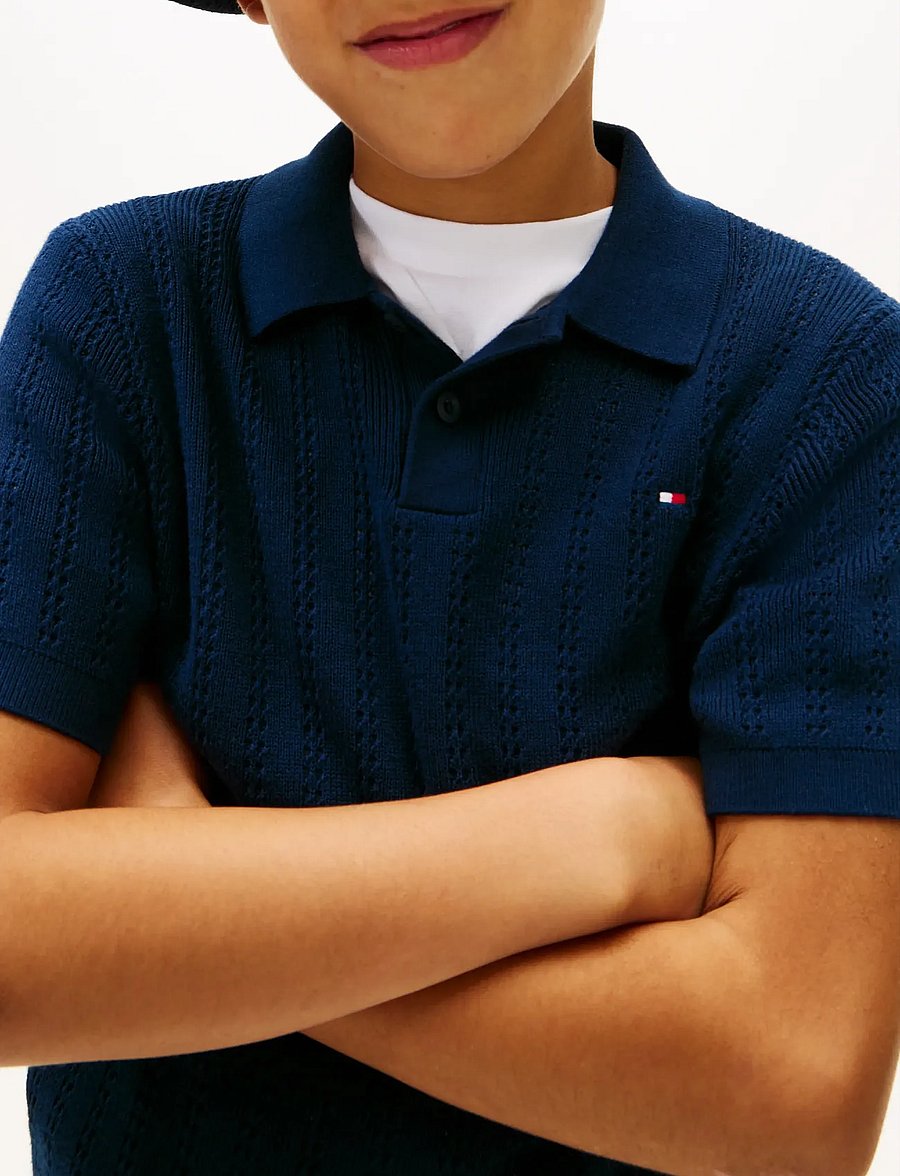 Tommy Hilfiger - OPEN STITCH POLO SWEATER SS - kortærmede poloer - dark night navy - 4