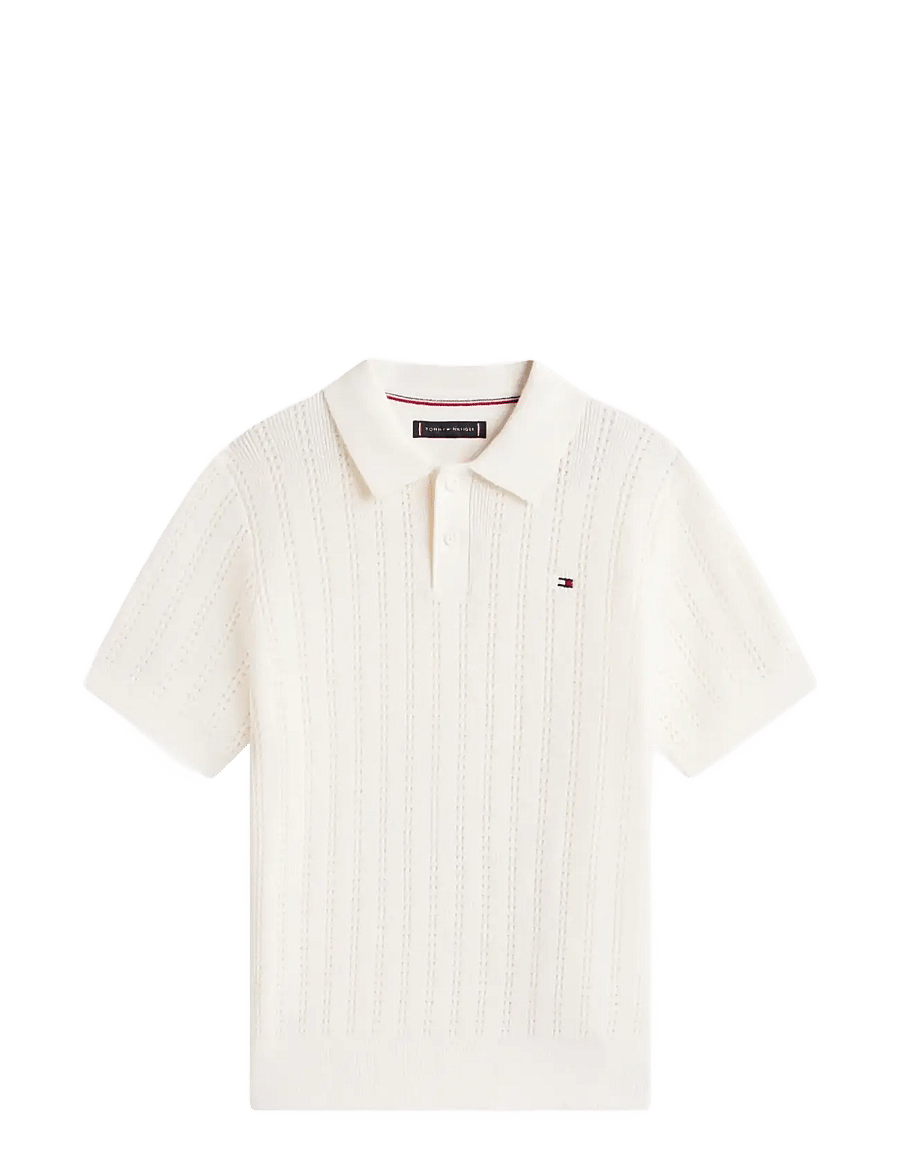 Tommy Hilfiger - OPEN STITCH POLO SWEATER SS - kortærmede poloer - ivory silk - 1