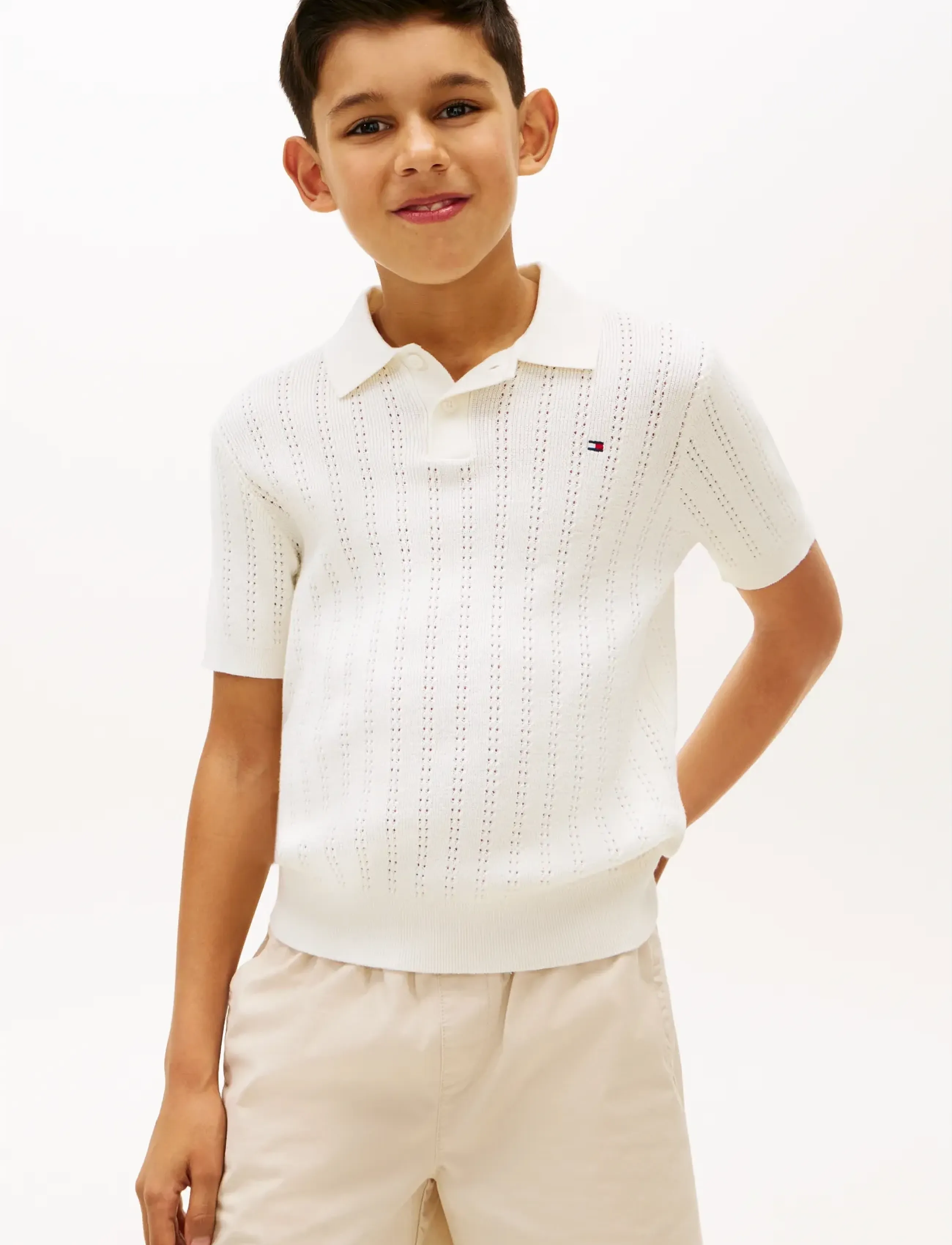 Tommy Hilfiger OPEN STITCH POLO SWEATER SS - Pikéer - IVORY SILK / cream