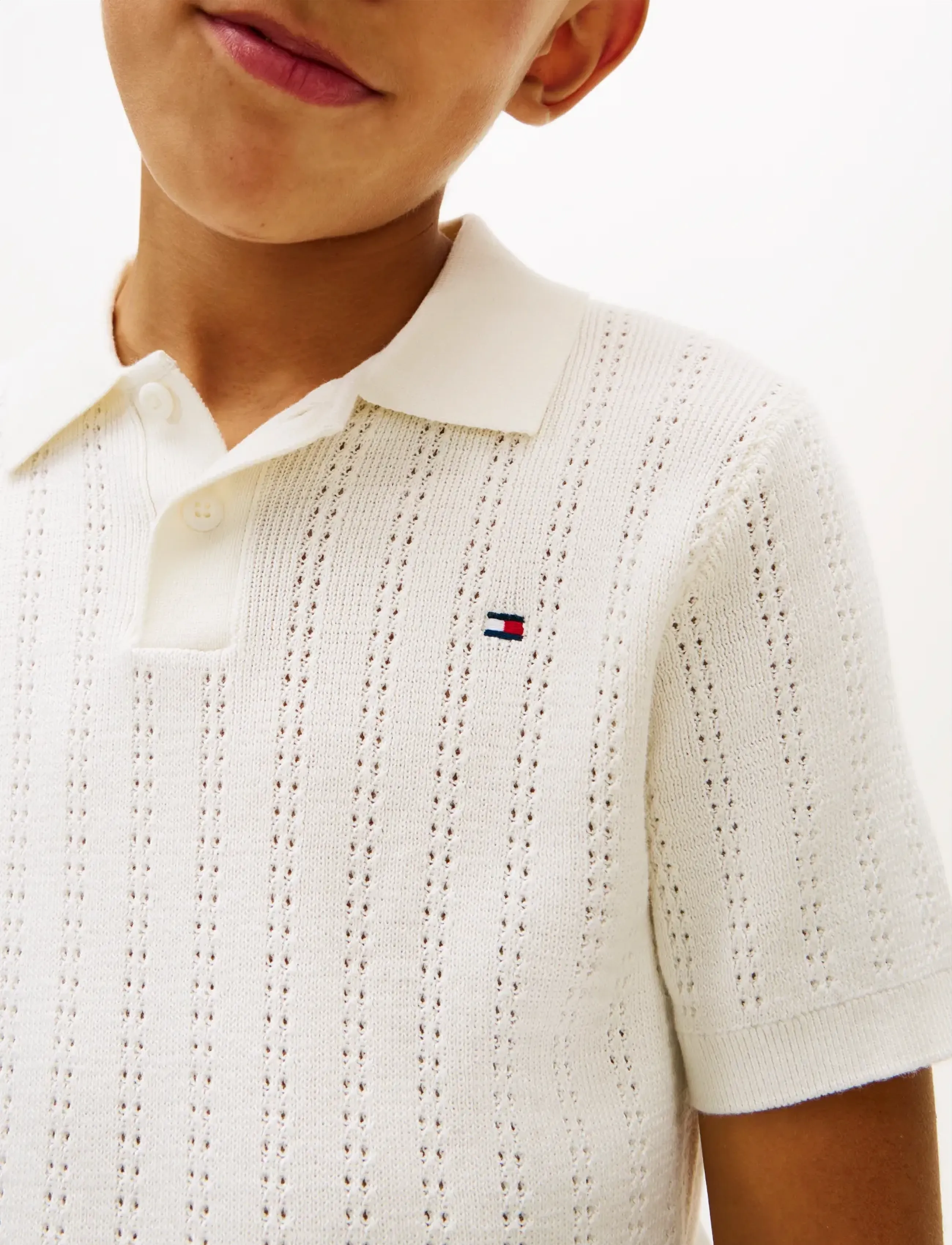 Tommy Hilfiger - OPEN STITCH POLO SWEATER SS - kortærmede poloer - ivory silk - 4