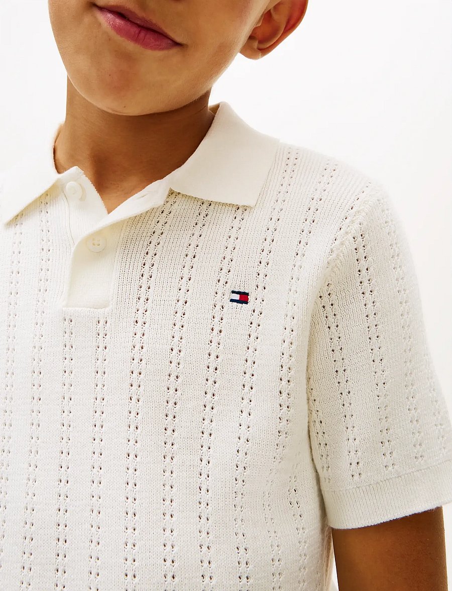 Tommy Hilfiger - OPEN STITCH POLO SWEATER SS - kortærmede poloer - ivory silk - 4