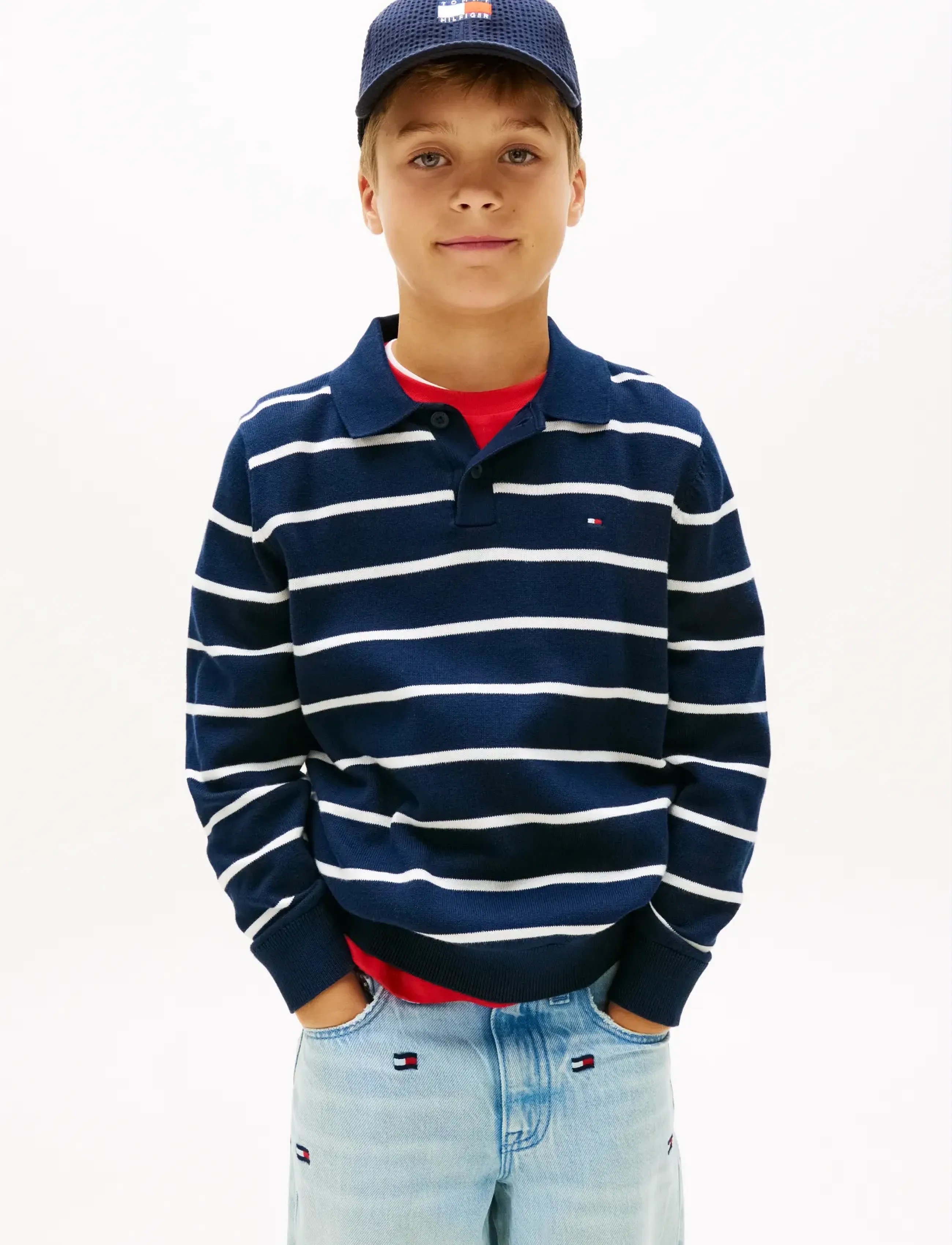 Tommy Hilfiger Polo Collar Sweater Ls, 128, Navy, Polo Skjorter > Langærmede Polo Shirts, Børn