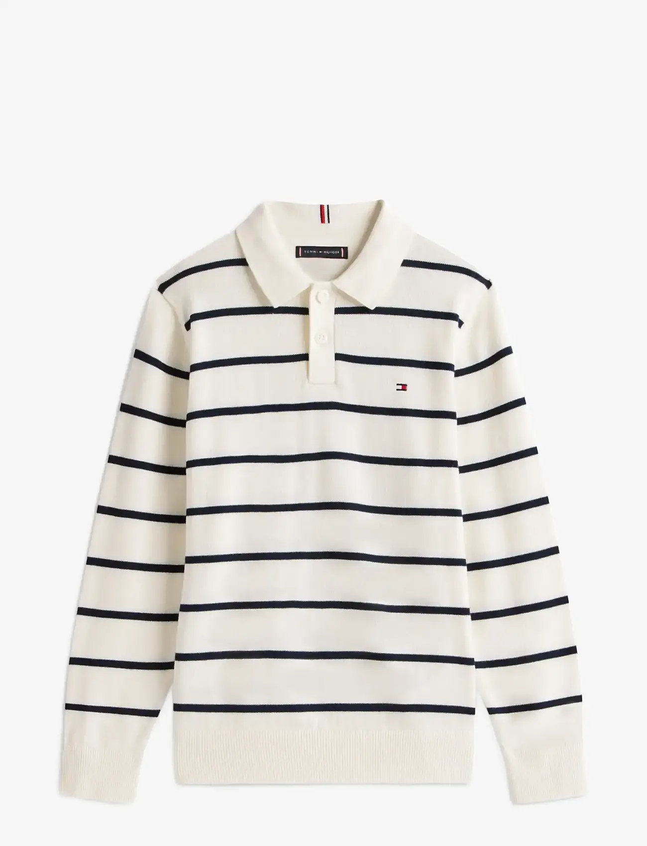 Tommy Hilfiger - POLO COLLAR SWEATER LS - langærmede poloer - ivory silk stripe - 1