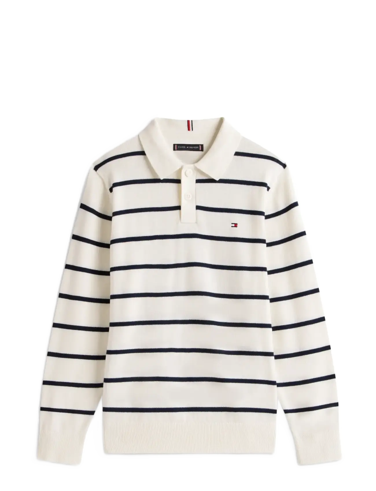 Tommy Hilfiger POLO COLLAR SWEATER LS - Riided - IVORY SILK STRIPE / cream