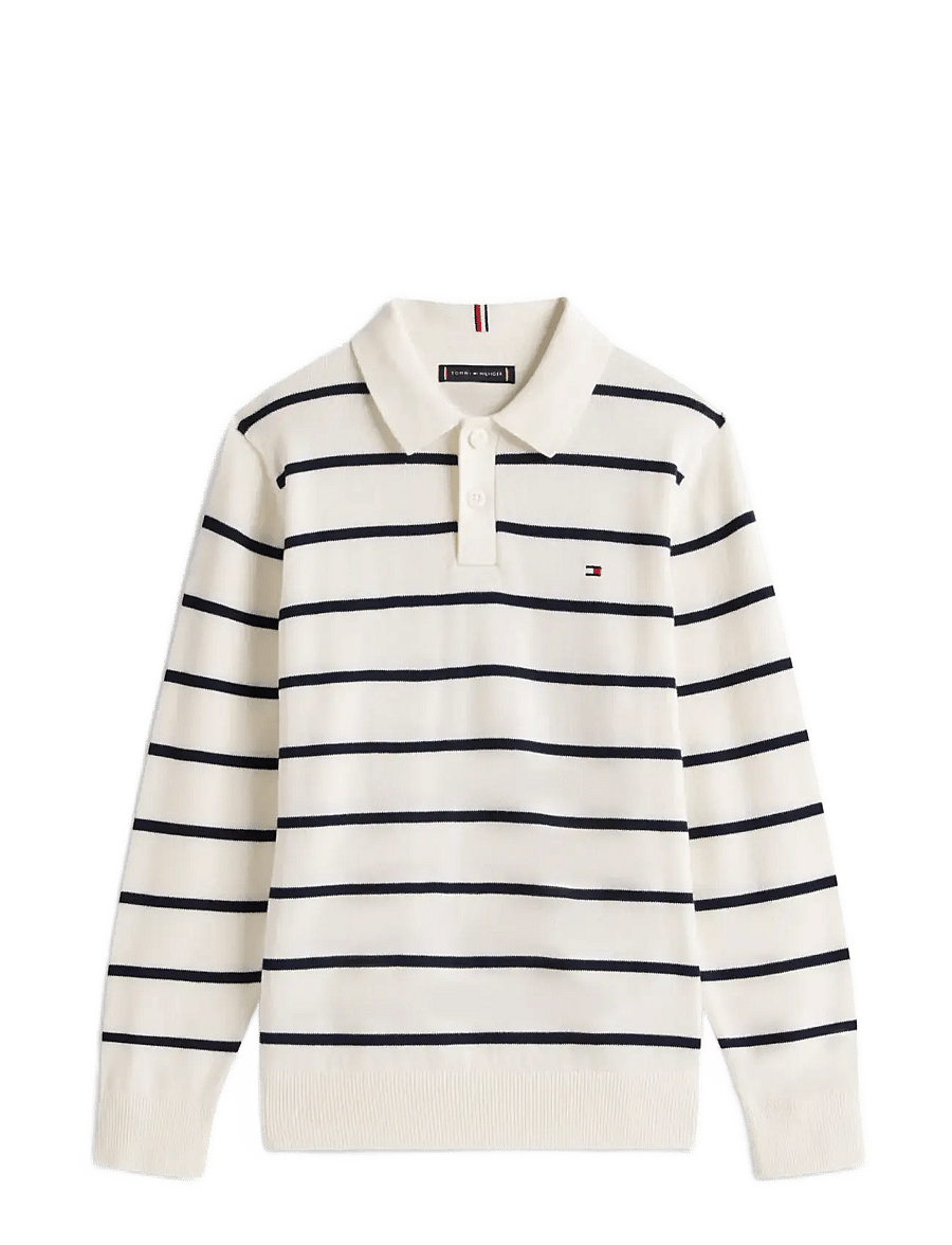 Tommy Hilfiger - POLO COLLAR SWEATER LS - langärmelig poloshirt - ivory silk stripe - 1