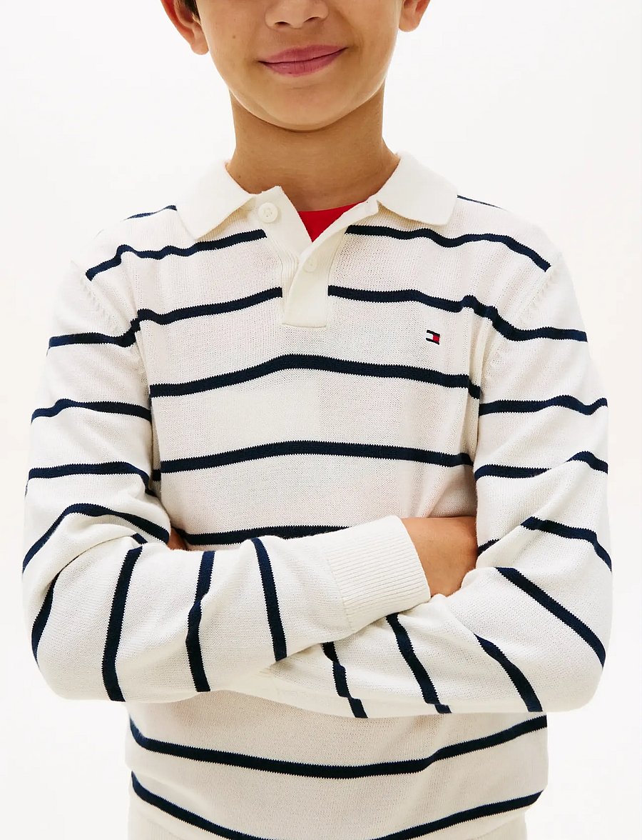 Tommy Hilfiger - POLO COLLAR SWEATER LS - langärmelig poloshirt - ivory silk stripe - 4