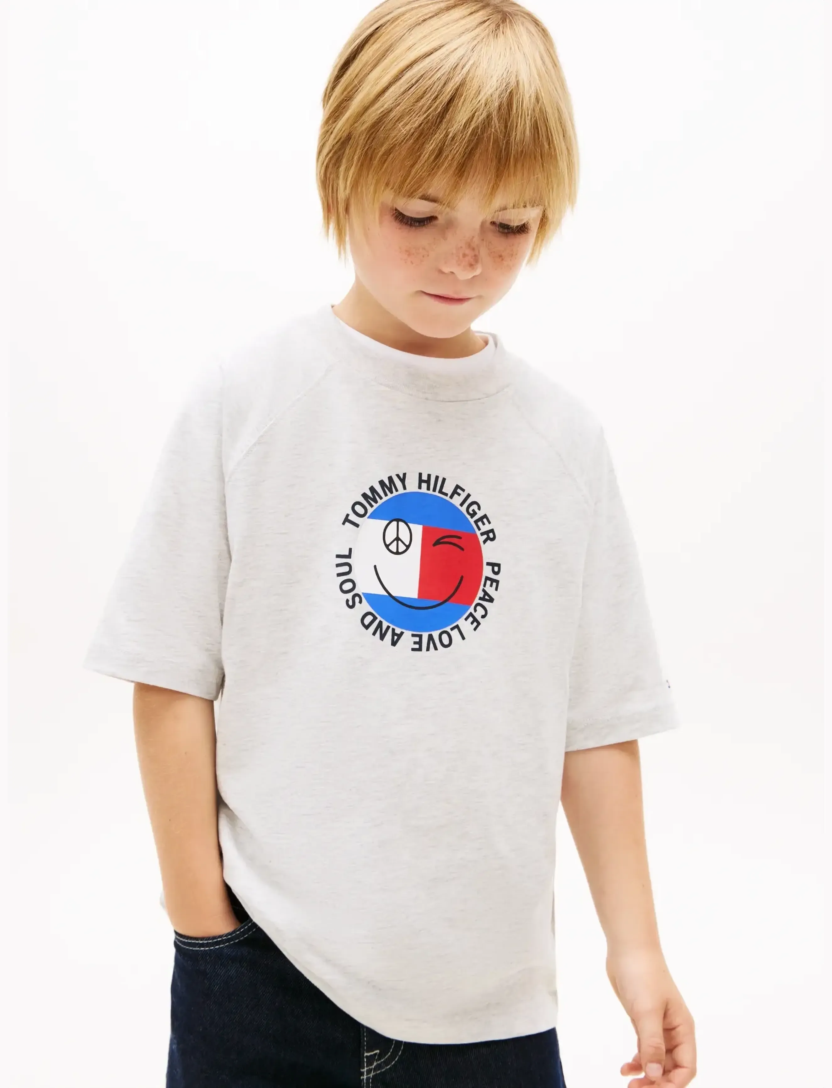 Tommy Hilfiger Fun Flag Graphic T-Shirt, Børn, Grafisk T-Shirt, Grå, Str: 140