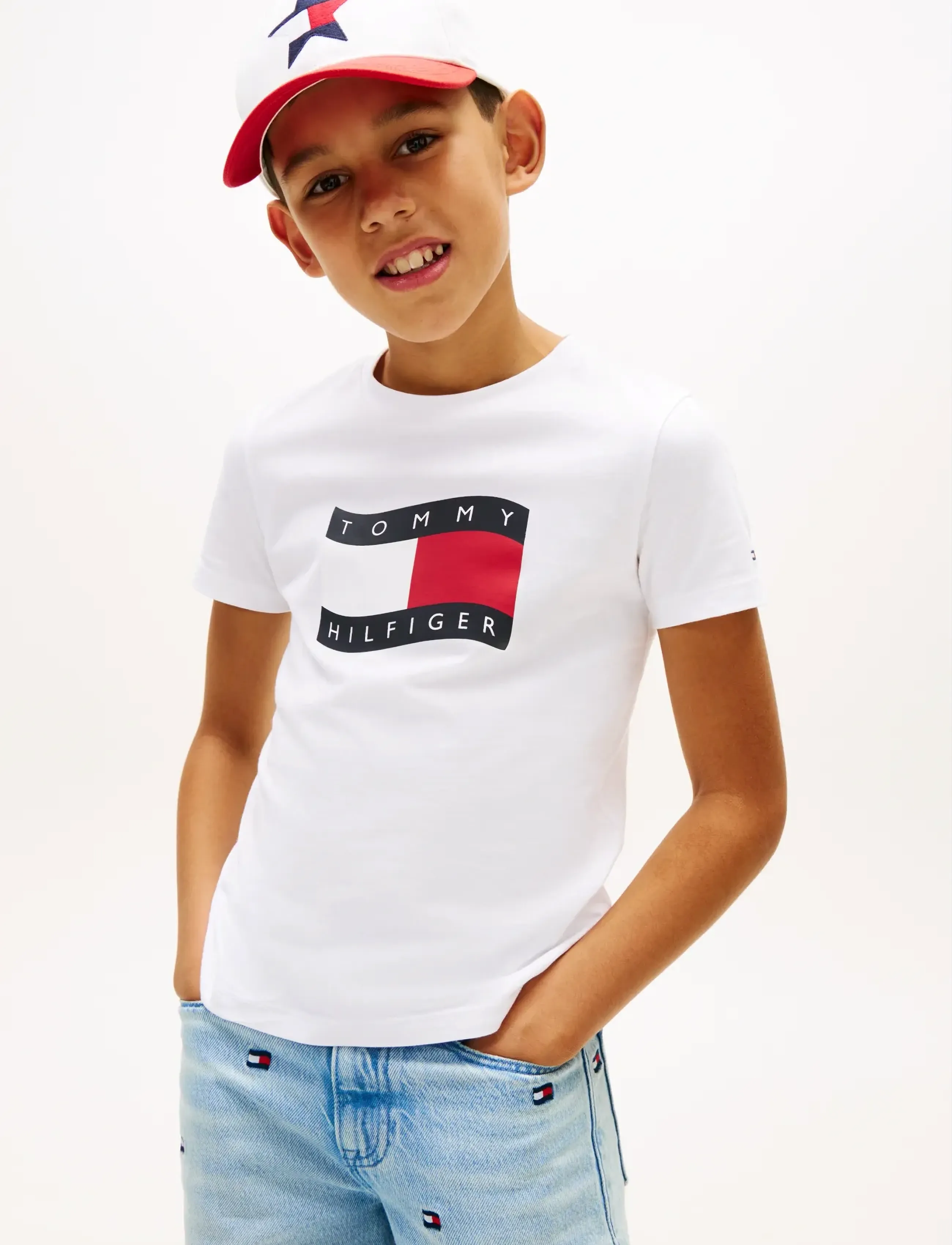 Tommy Hilfiger Wavy Flag T-Shirt, 140, T-shirts, Weiß - Short-sleeved, Kinder