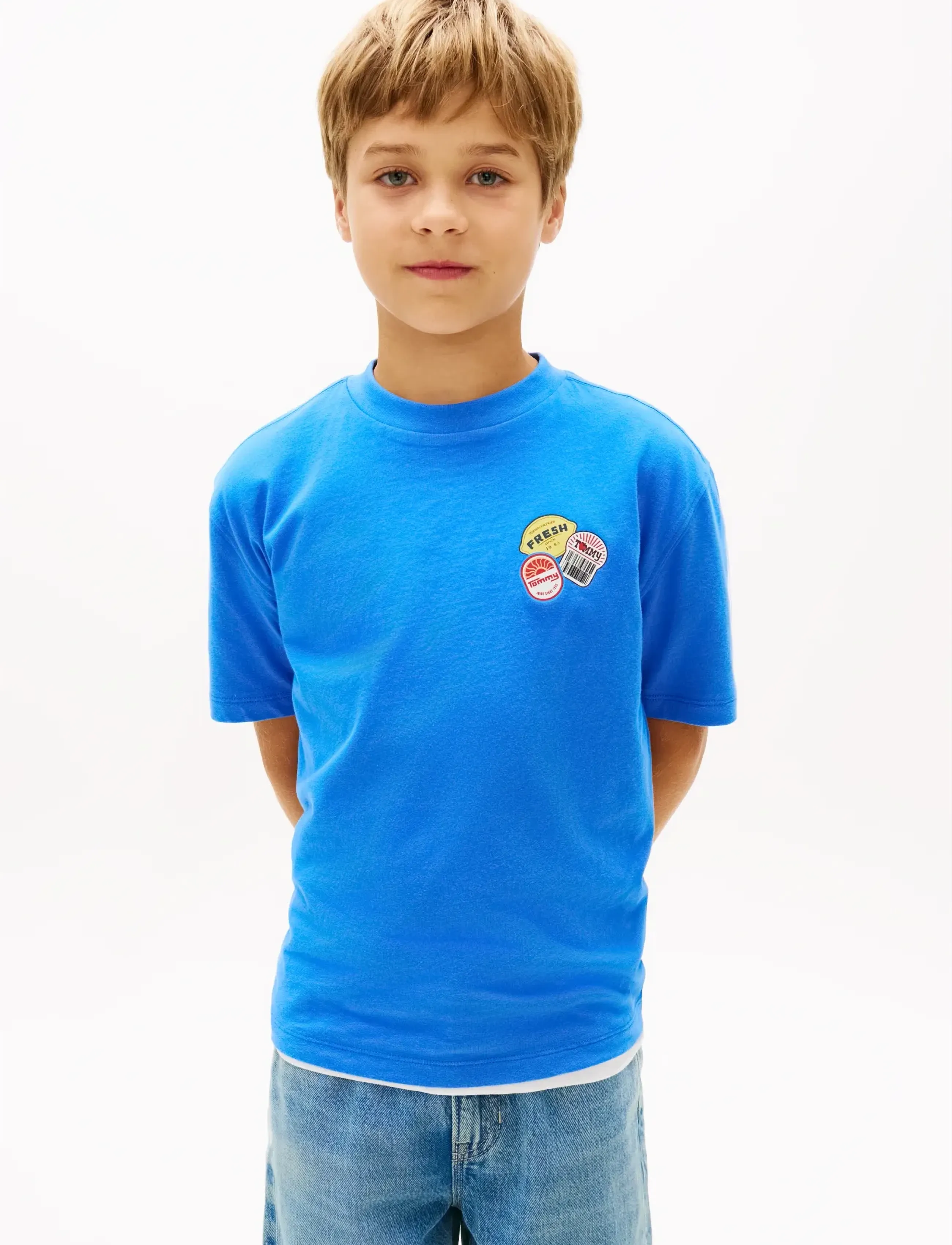 Tommy Hilfiger Sticker Print Graphic T-Shirt, 164, Blue, T-Shirts > Kortærmede, Børn