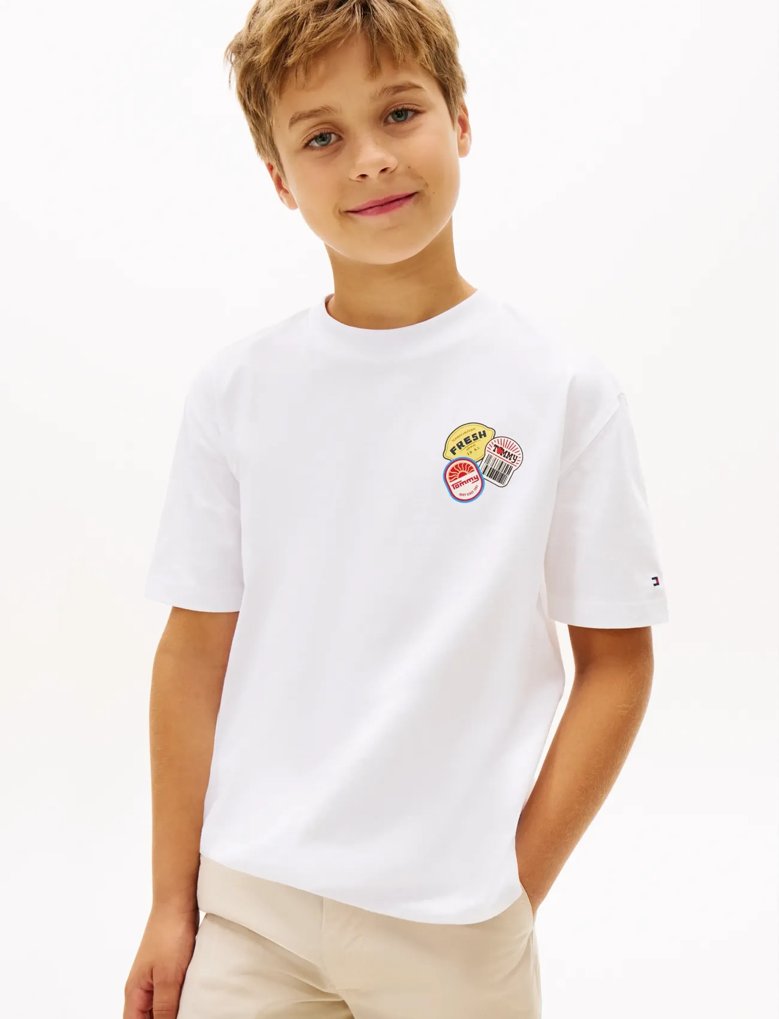 Tommy Hilfiger Sticker Print Graphic T-Shirt, 164, White, T-Shirts > Kortærmede, Børn