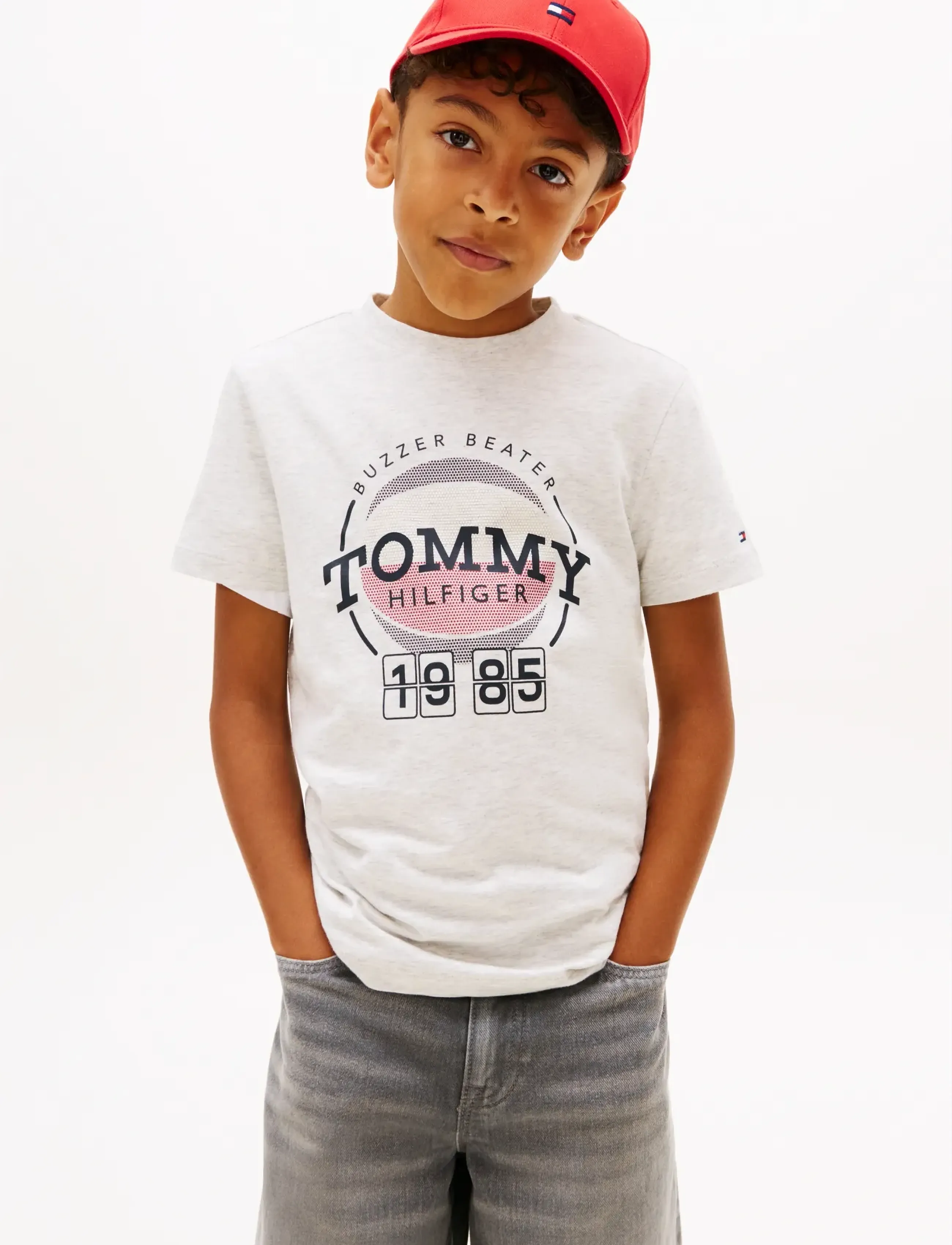Tommy Hilfiger Basketball Graphic T-Shirt, Børn, Basketball Grafik T-Shirt, Cream, Str: 128
