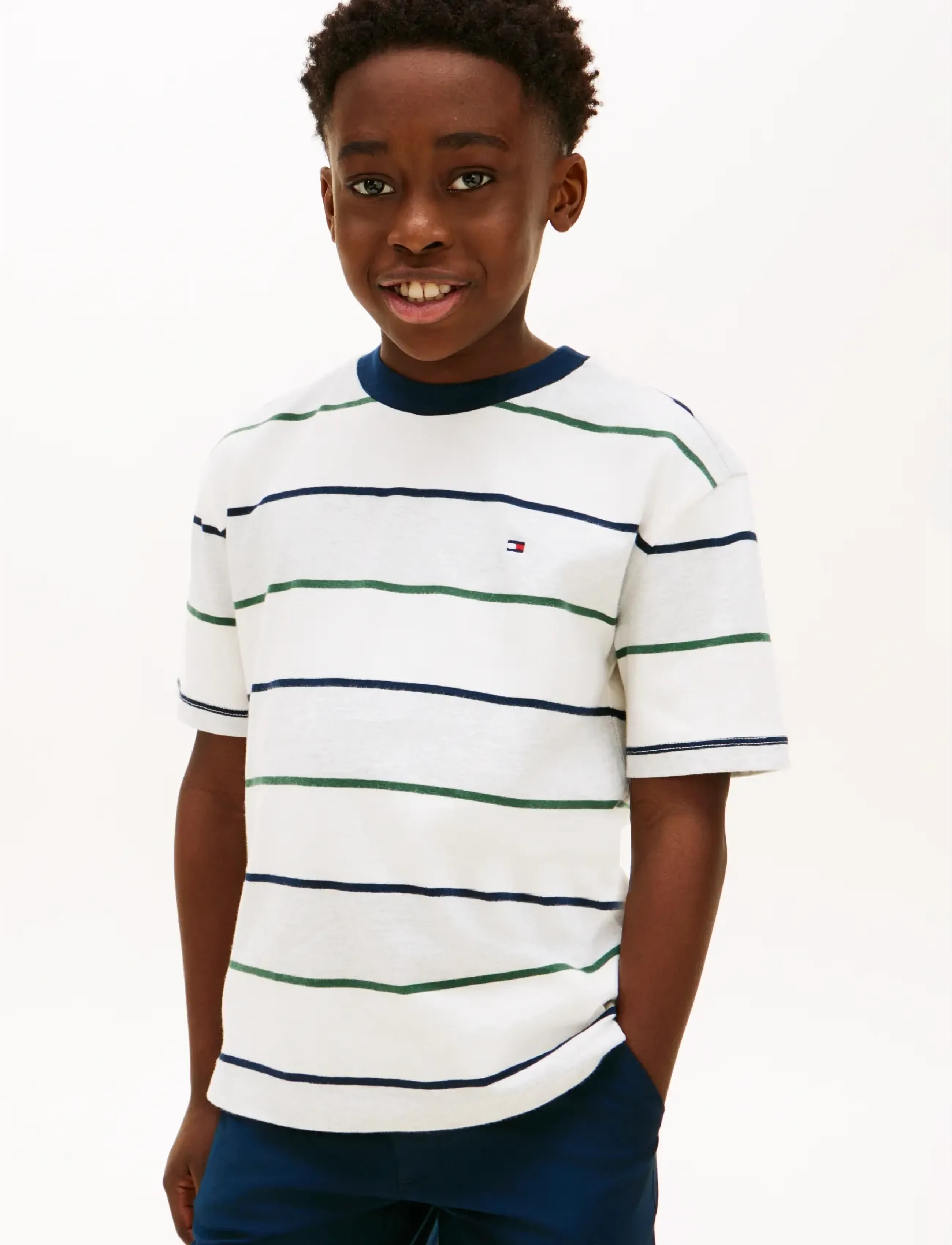 Tommy Hilfiger Rugby Stripe T-Shirt Ss, 176, T-shirts, Marineblau - Short-sleeved, Kinder