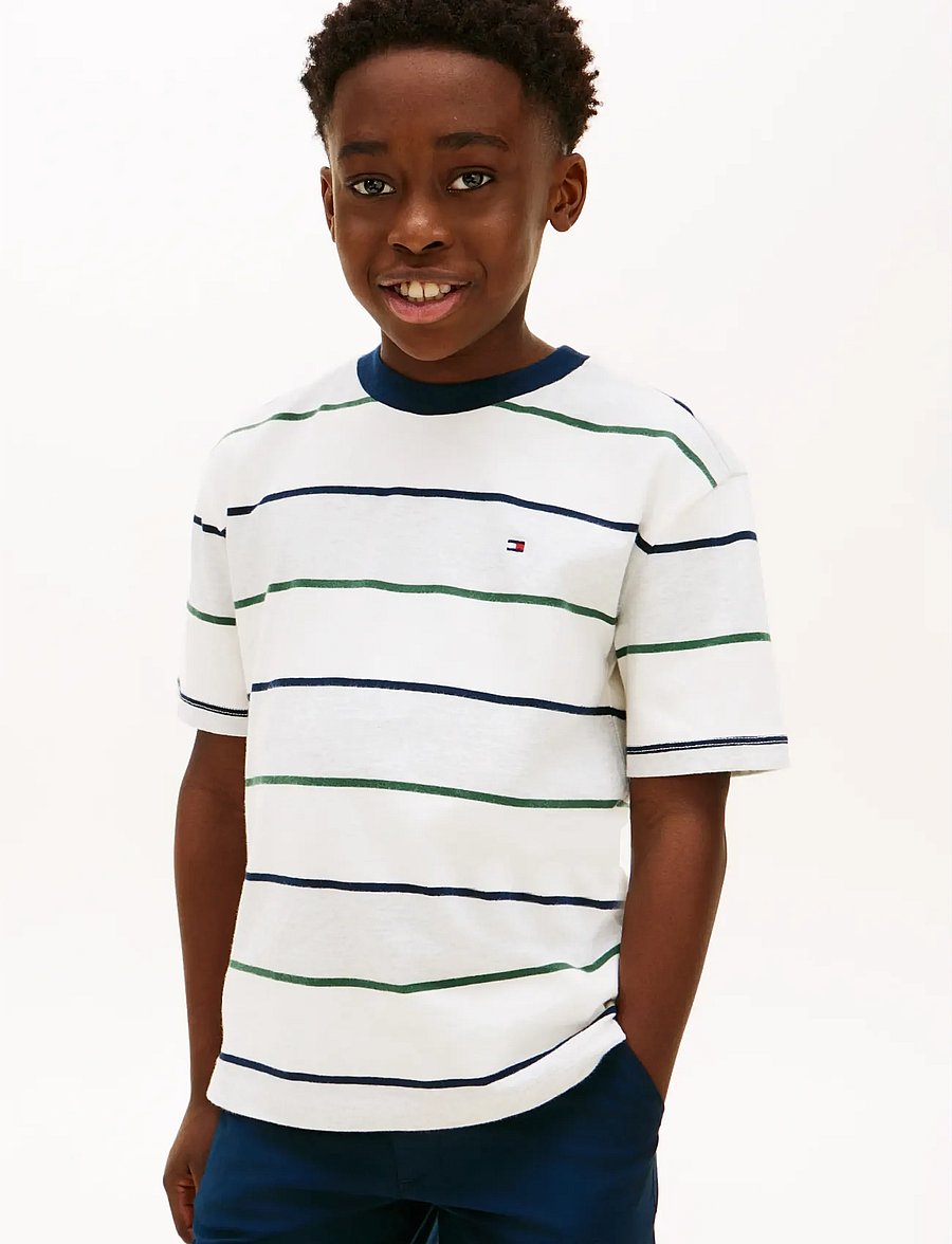 Tommy Hilfiger - RUGBY STRIPE T-SHIRT SS - kurzärmelige - light grey htr multi stripe - 0