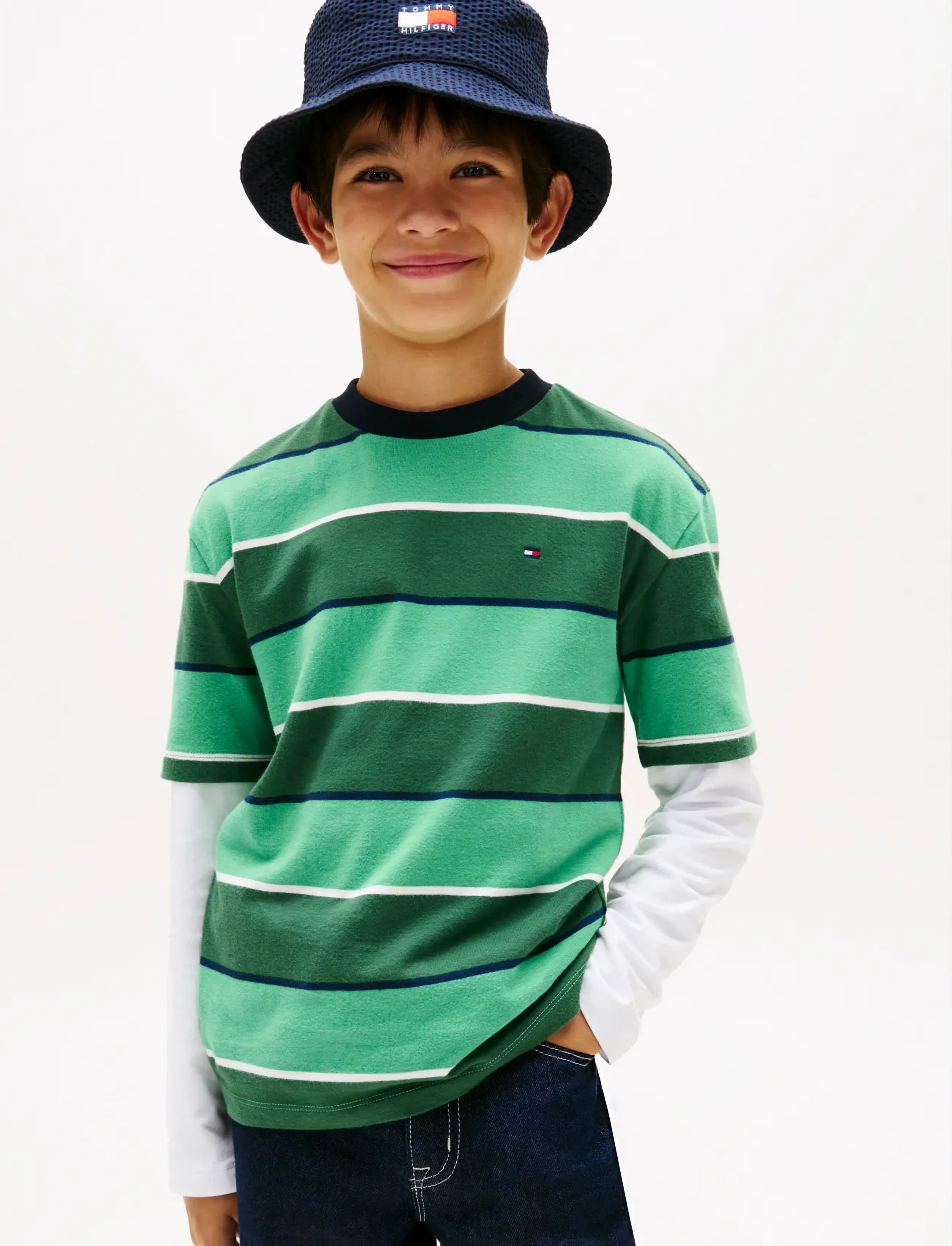 Tommy Hilfiger Rugby Stripe T-Shirt Ss, 152, T-shirts, Grün - Short-sleeved, Kinder