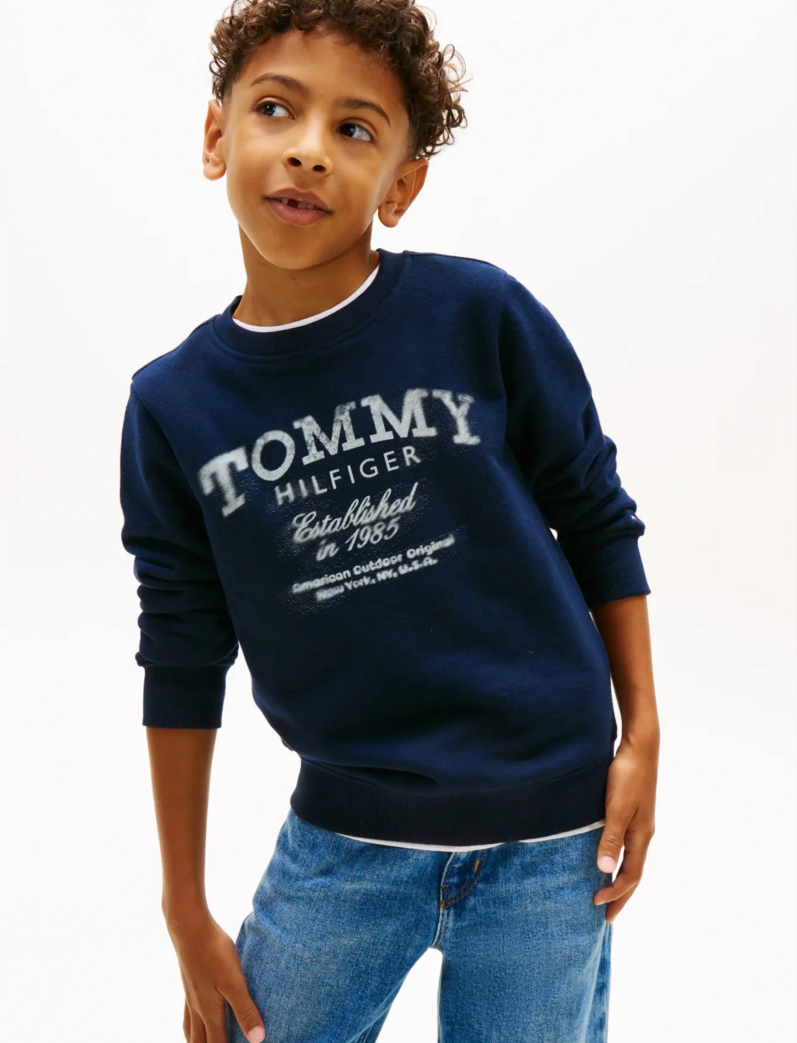 Tommy Hilfiger Tommy Faded Print Sweatshirt, Børn, Printet Sweatshirt, Navy, Str: 140