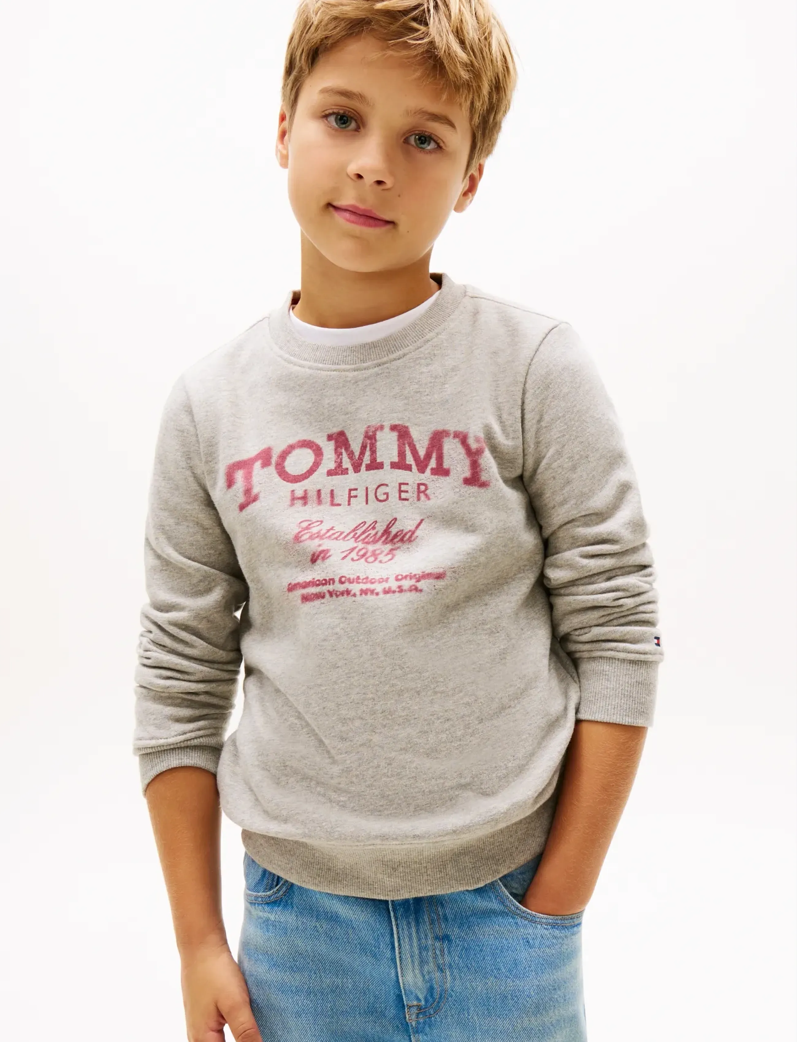 Tommy Hilfiger Tommy Faded Print Sweatshirt, Børn, Printet Sweatshirt, Grå, Str: 128