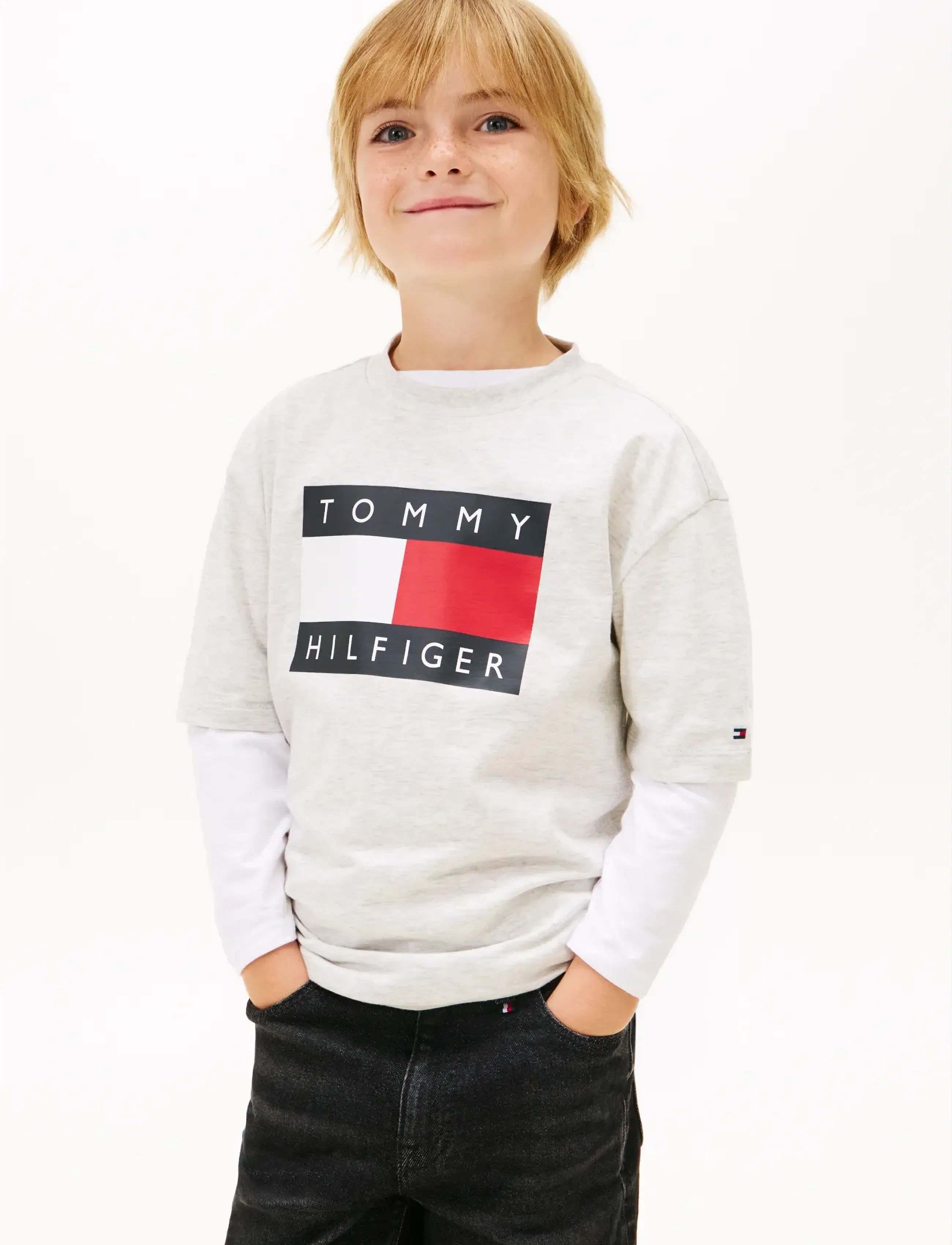 Tommy Hilfiger HERITAGE PRINTED FLAG T-SHIRT - Overdele - LIGHT GREY HEATHER / grey