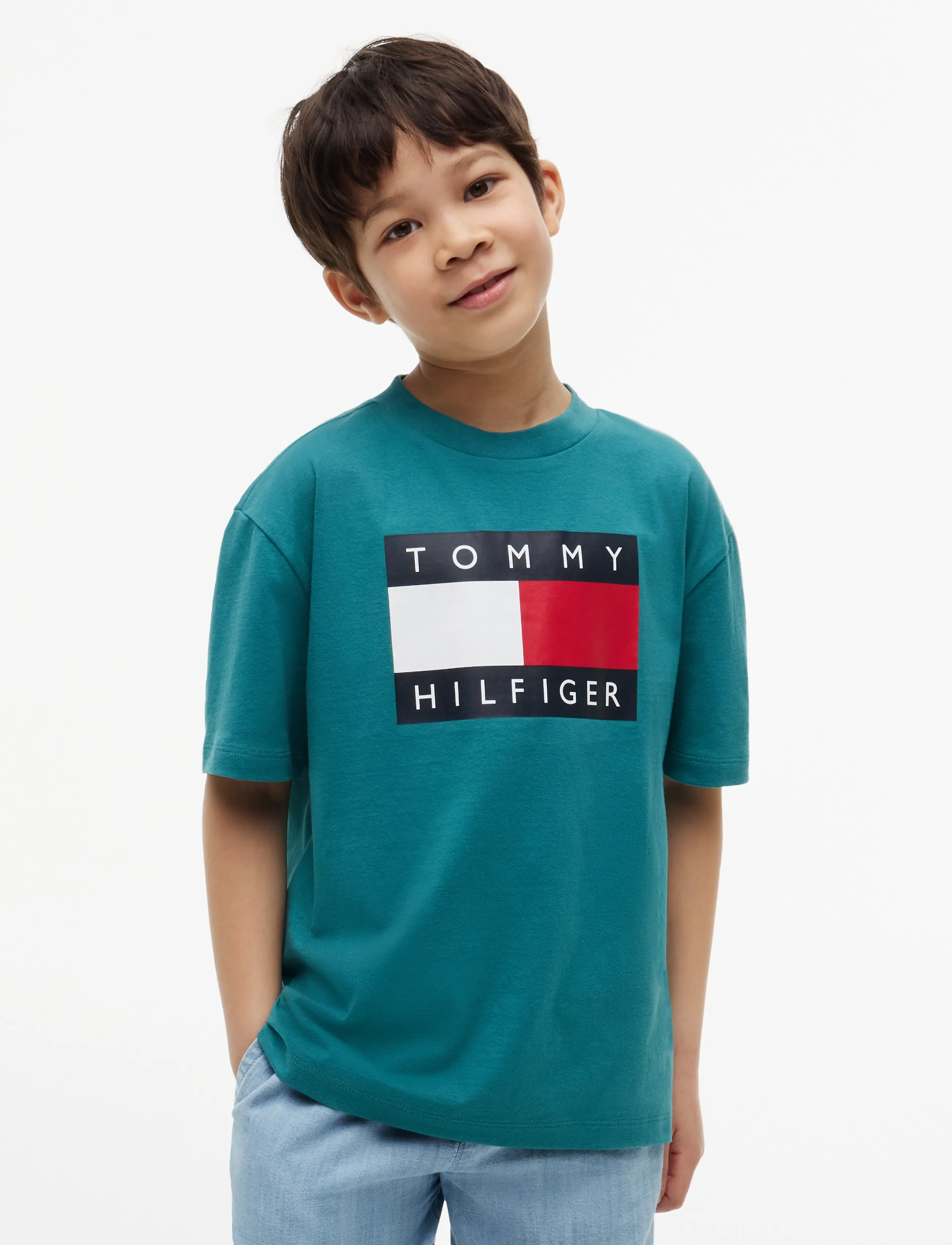 Tommy Hilfiger HERITAGE PRINTED FLAG T-SHIRT - Toppar & T-shirts - PLATINUM TEAL / green