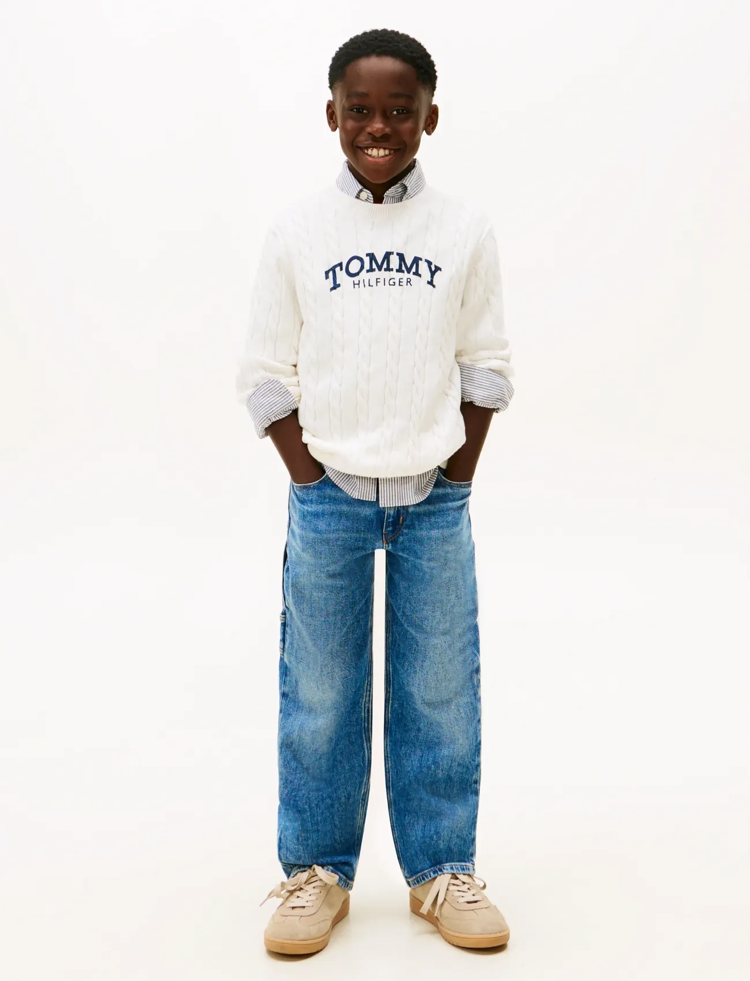 Tommy Hilfiger GRAPHIC CABLE CN SWEATER - Oberteile - IVORY SILK / white